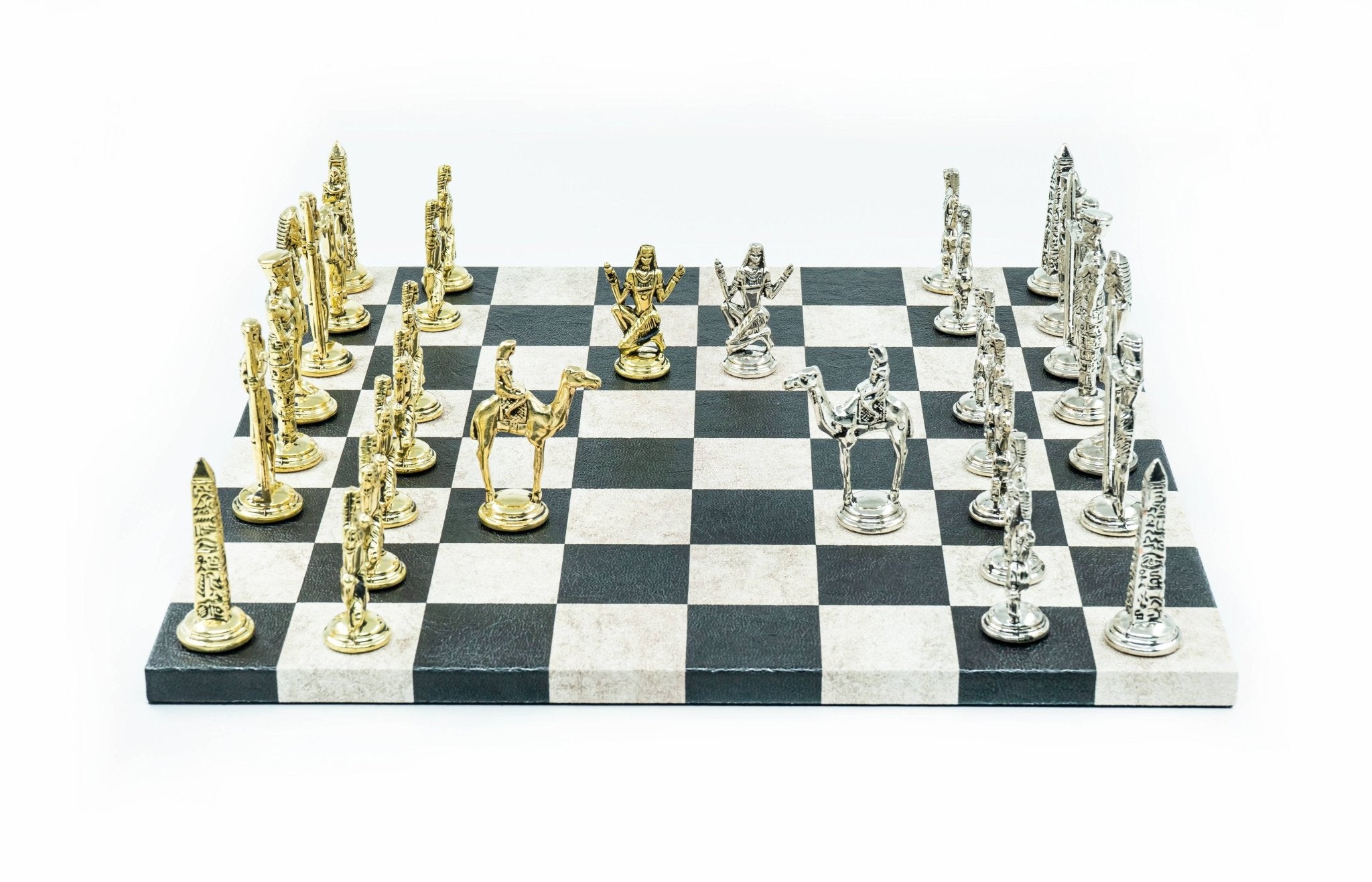 Metal Egyptian Chess Set | Leather Board – 36 cm (14 inch) - Cooper Chess