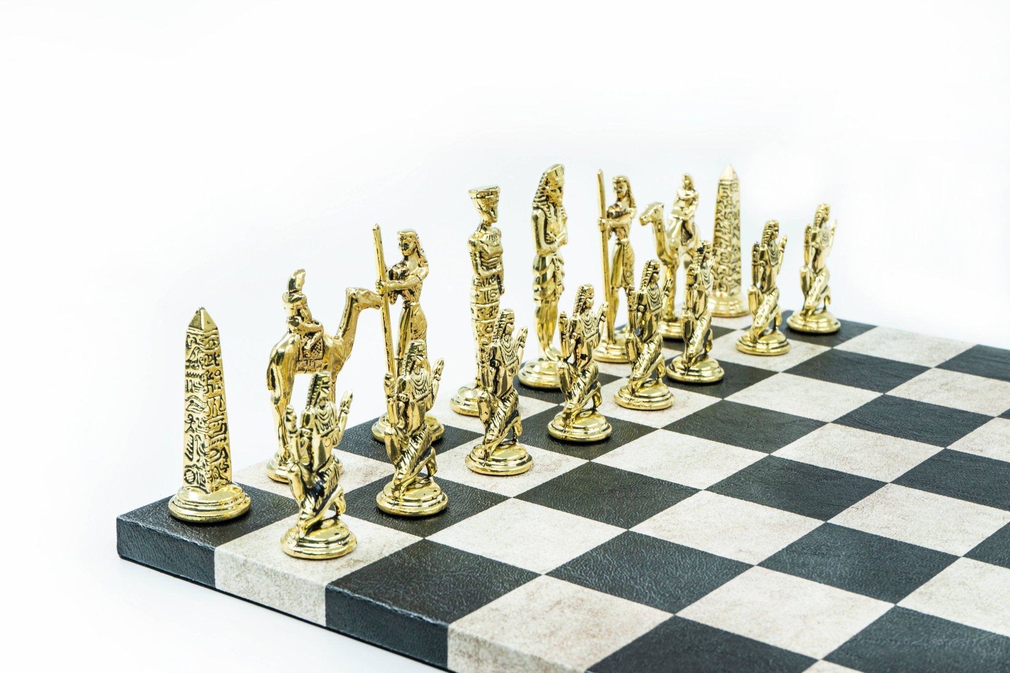 Metal Egyptian Chess Set | Leather Board – 36 cm (14 inch) - Cooper Chess