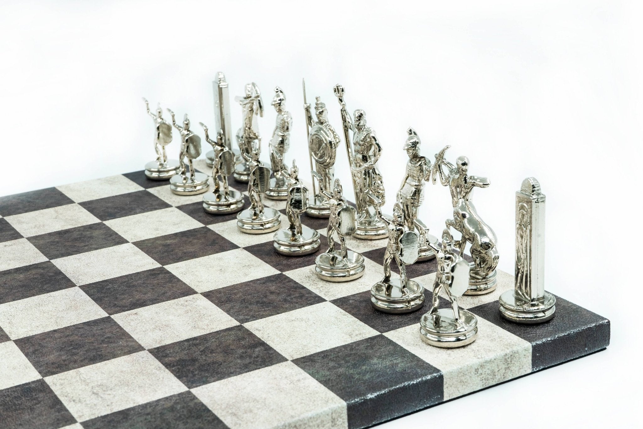 Metal Roman Dagger Chess Set | Leather Board – 36 cm (14 inch) - Cooper Chess