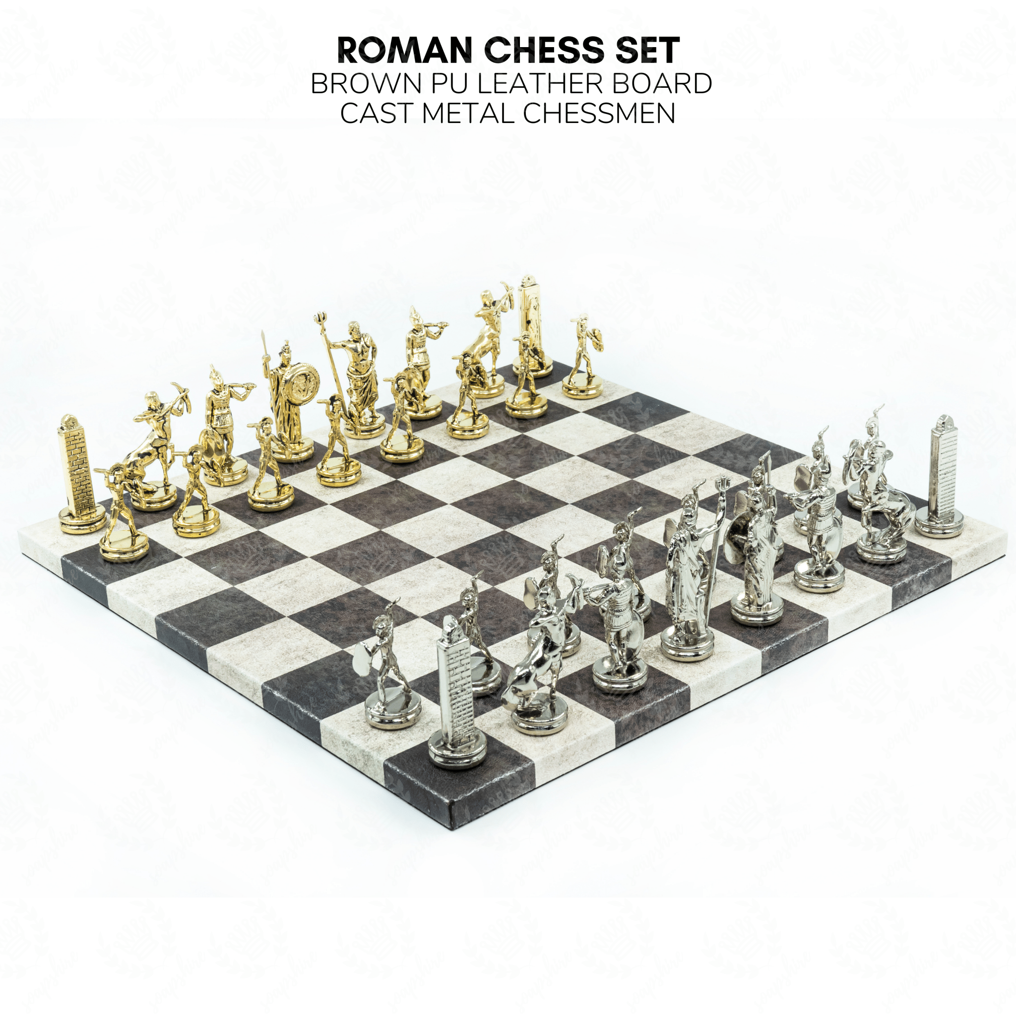 Metal Roman Dagger Chess Set | Leather Board – 36 cm (14 inch) - Cooper Chess