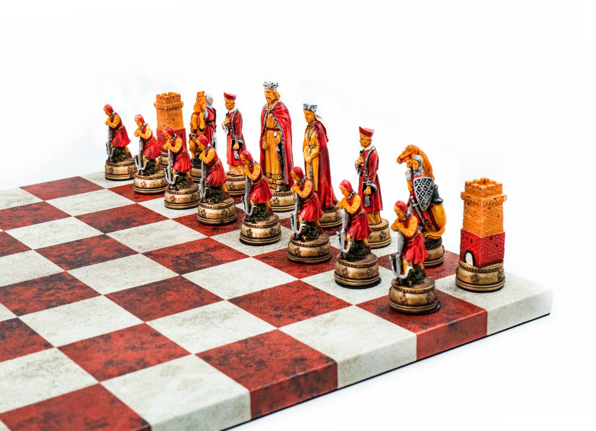 King Arthur Camelot Chess Set | Handpainted Historical Figures | Leather Board – 36 cm (14 inch) - Cooper Chess