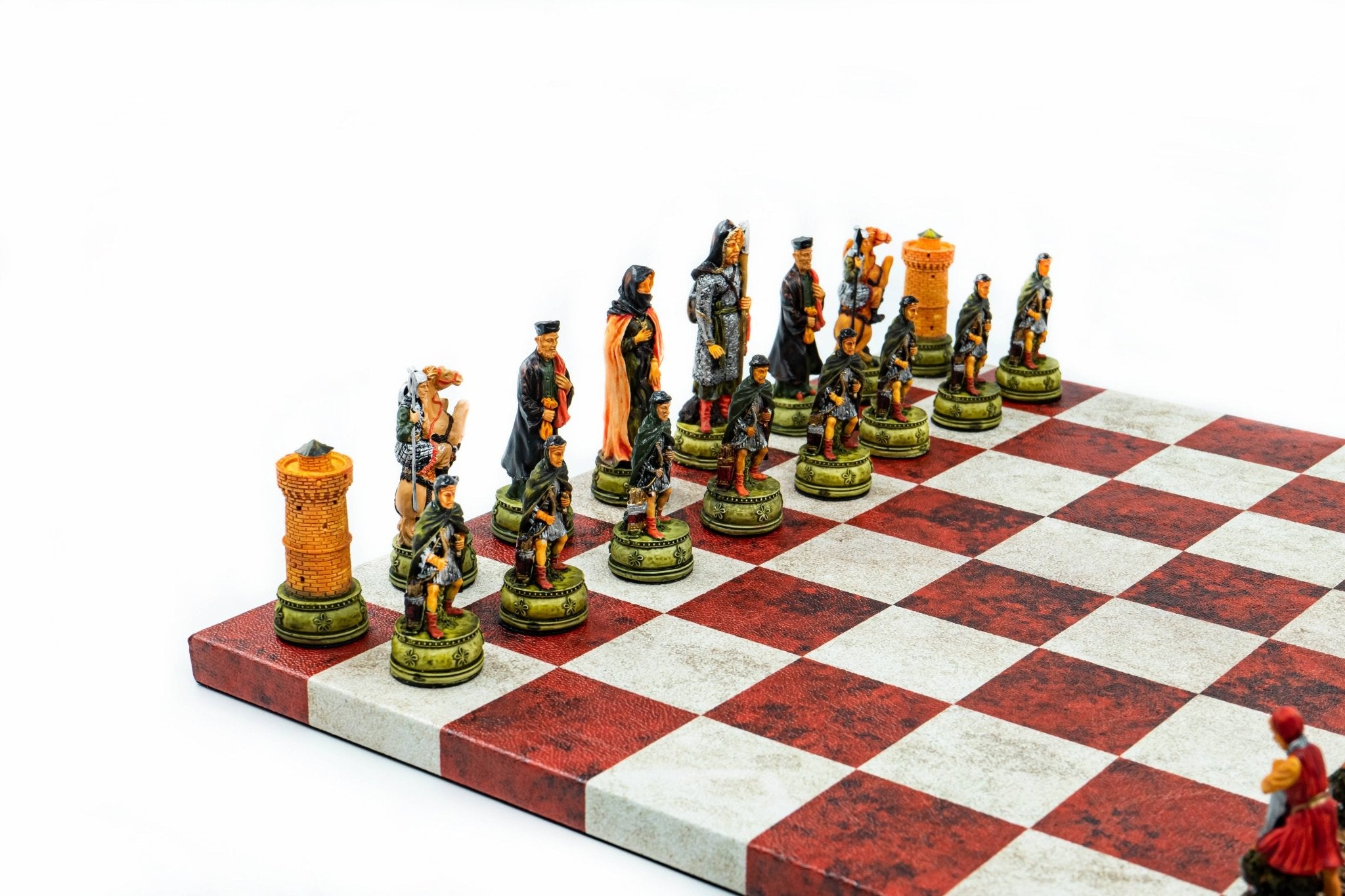 King Arthur Camelot Chess Set | Handpainted Historical Figures | Leather Board – 36 cm (14 inch) - Cooper Chess