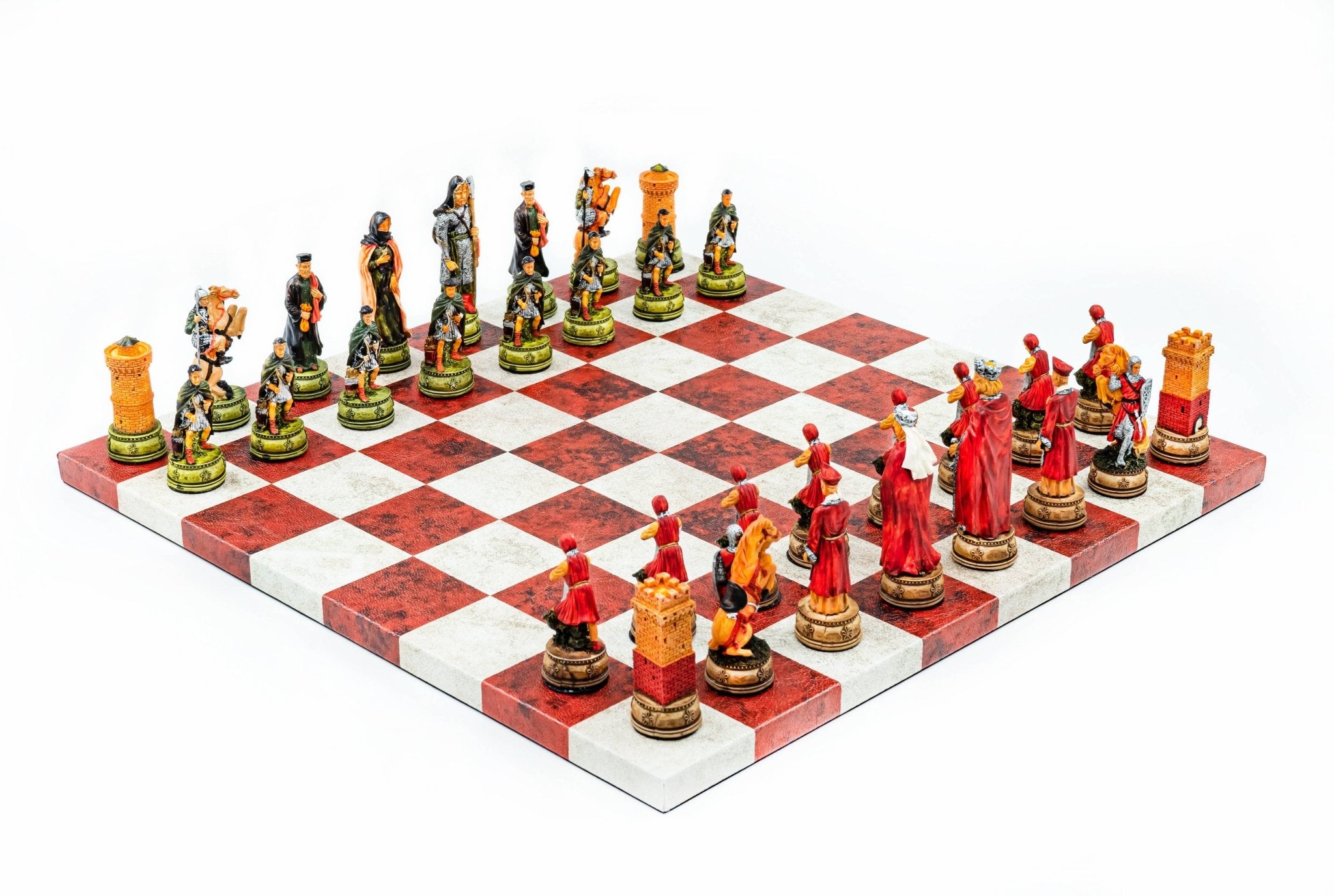 King Arthur Camelot Chess Set | Handpainted Historical Figures | Leather Board – 36 cm (14 inch) - Cooper Chess