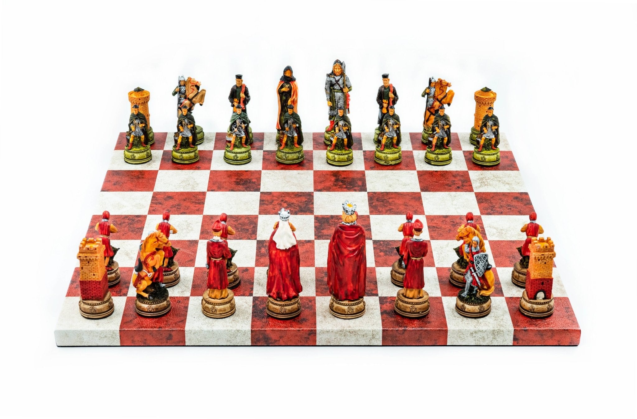 King Arthur Camelot Chess Set | Handpainted Historical Figures | Leather Board – 36 cm (14 inch) - Cooper Chess