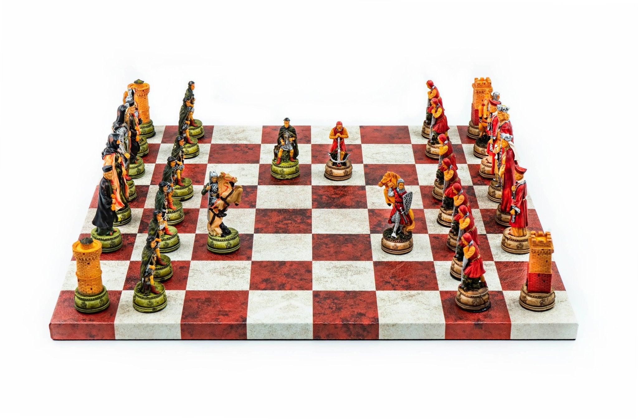 King Arthur Camelot Chess Set | Handpainted Historical Figures | Leather Board – 36 cm (14 inch) - Cooper Chess