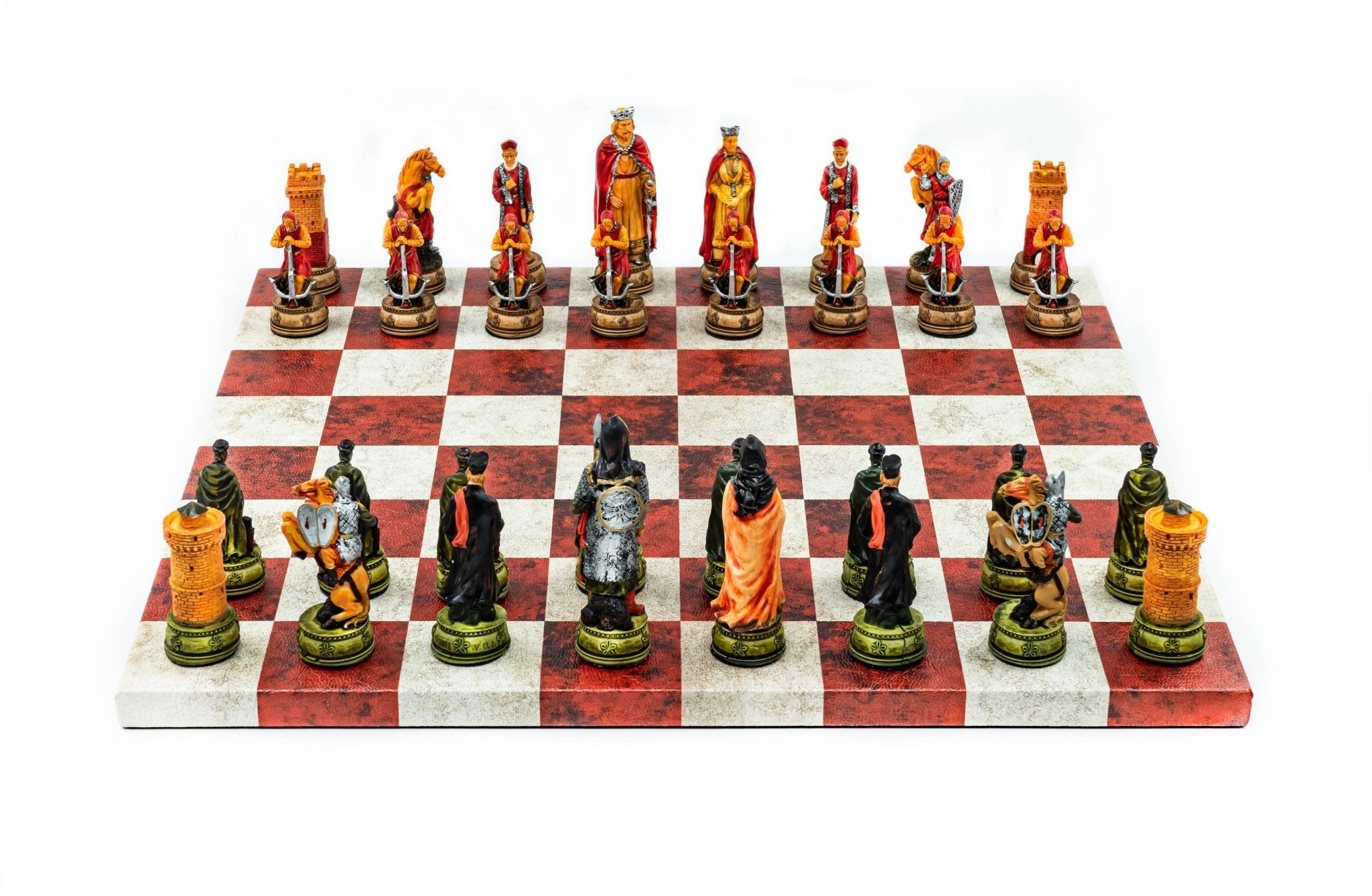 King Arthur Camelot Chess Set | Handpainted Historical Figures | Leather Board – 36 cm (14 inch) - Cooper Chess