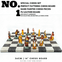 Roman vs Egyptian Chess Set | Handpainted Historical Figures | Leather Board – 36 cm (14 inch) - Cooper Chess