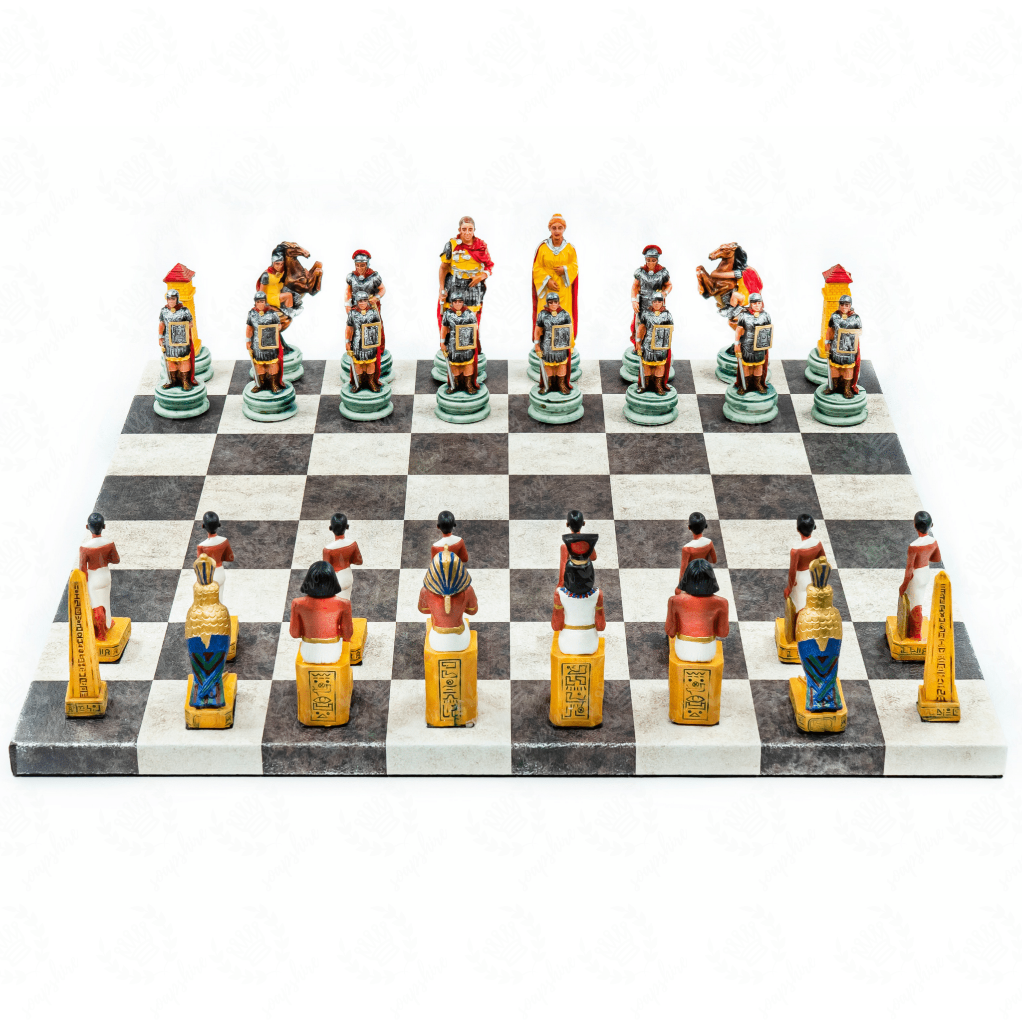 Roman vs Egyptian Chess Set | Handpainted Historical Figures | Leather Board – 36 cm (14 inch) - Cooper Chess