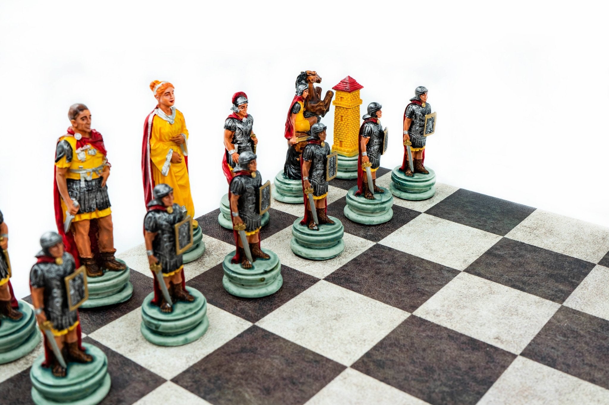 Roman vs Egyptian Chess Set | Handpainted Historical Figures | Leather Board – 36 cm (14 inch) - Cooper Chess