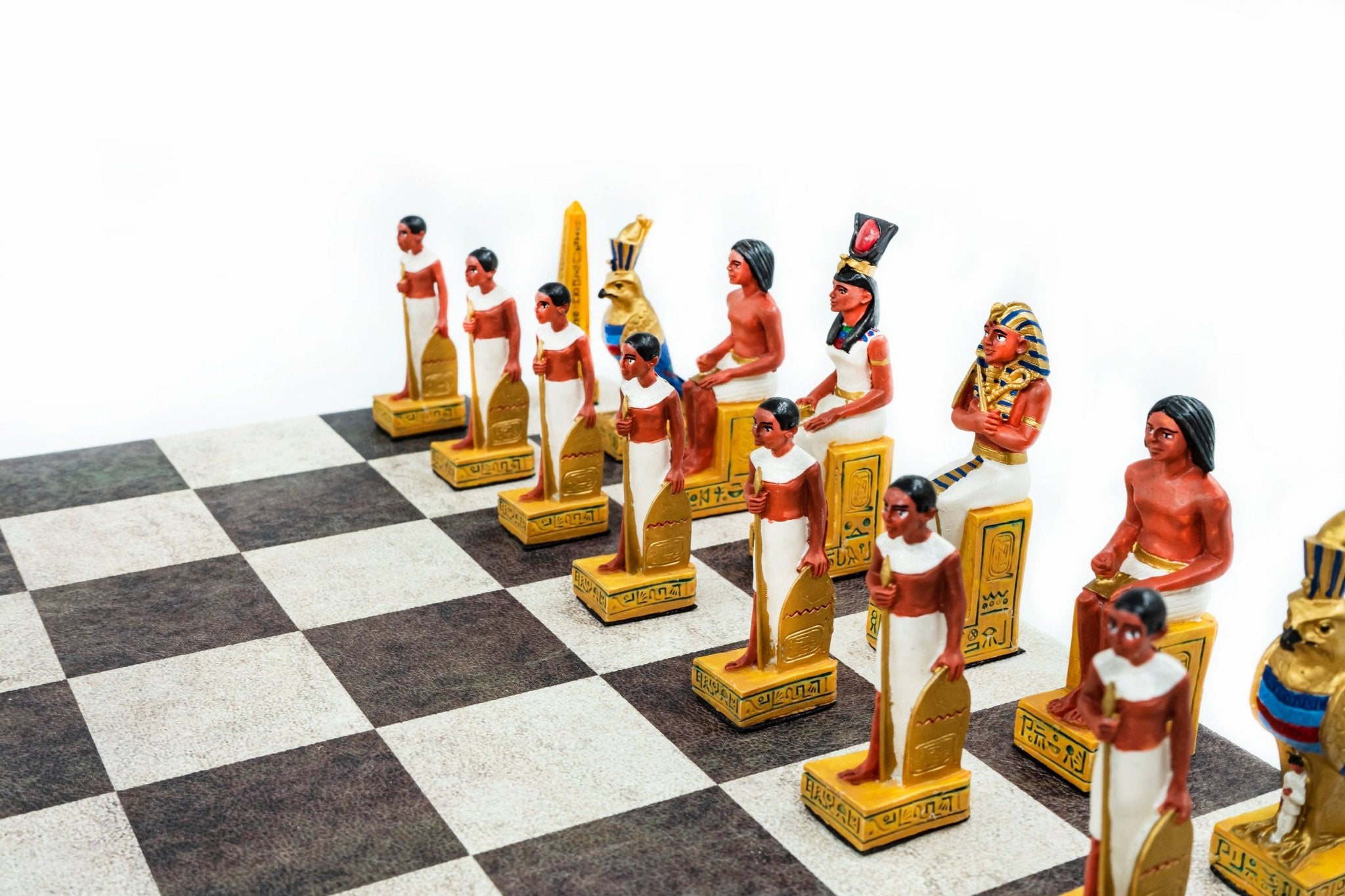 Roman vs Egyptian Chess Set | Handpainted Historical Figures | Leather Board – 36 cm (14 inch) - Cooper Chess