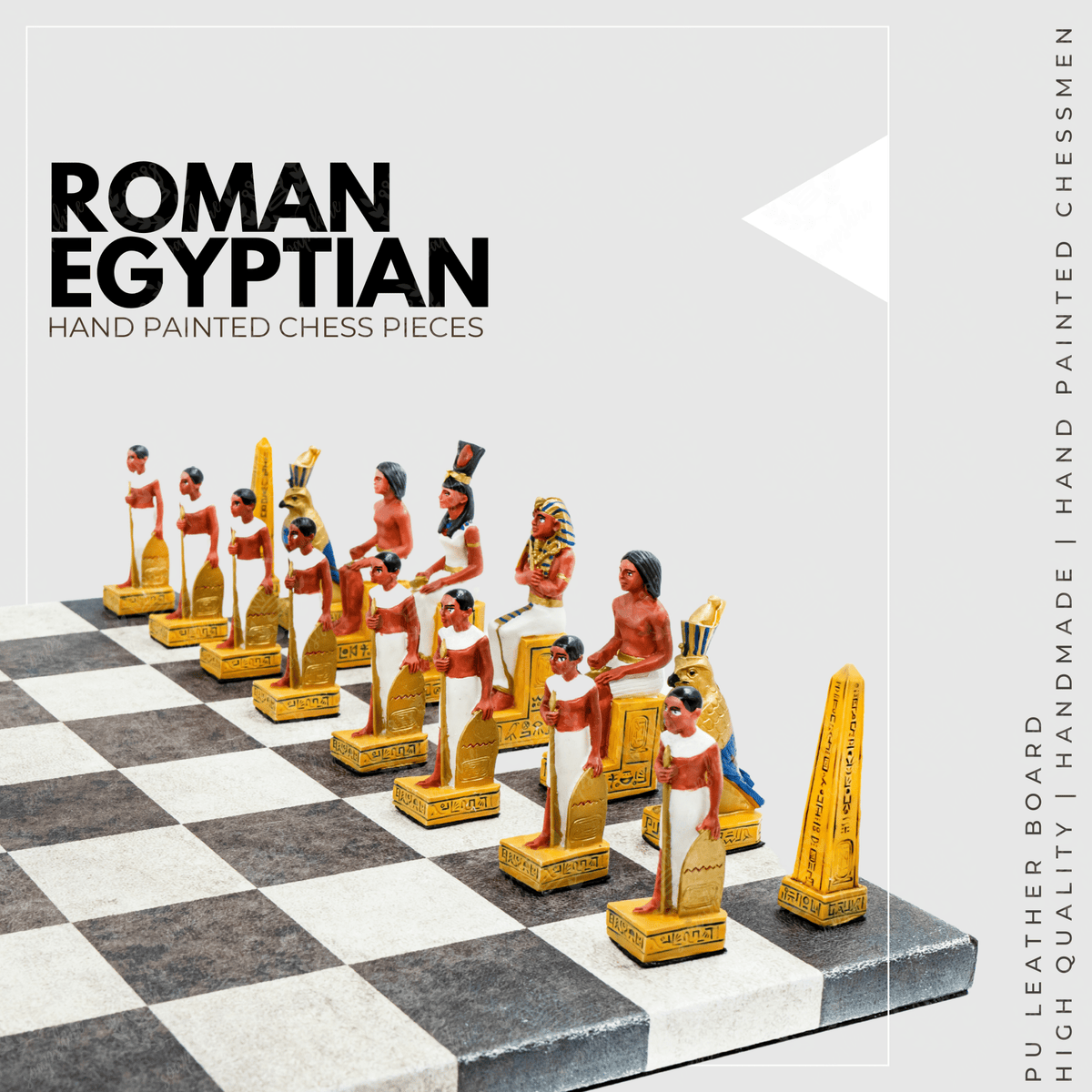 Roman vs Egyptian Chess Set | Handpainted Historical Figures | Leather Board – 36 cm (14 inch) - Cooper Chess