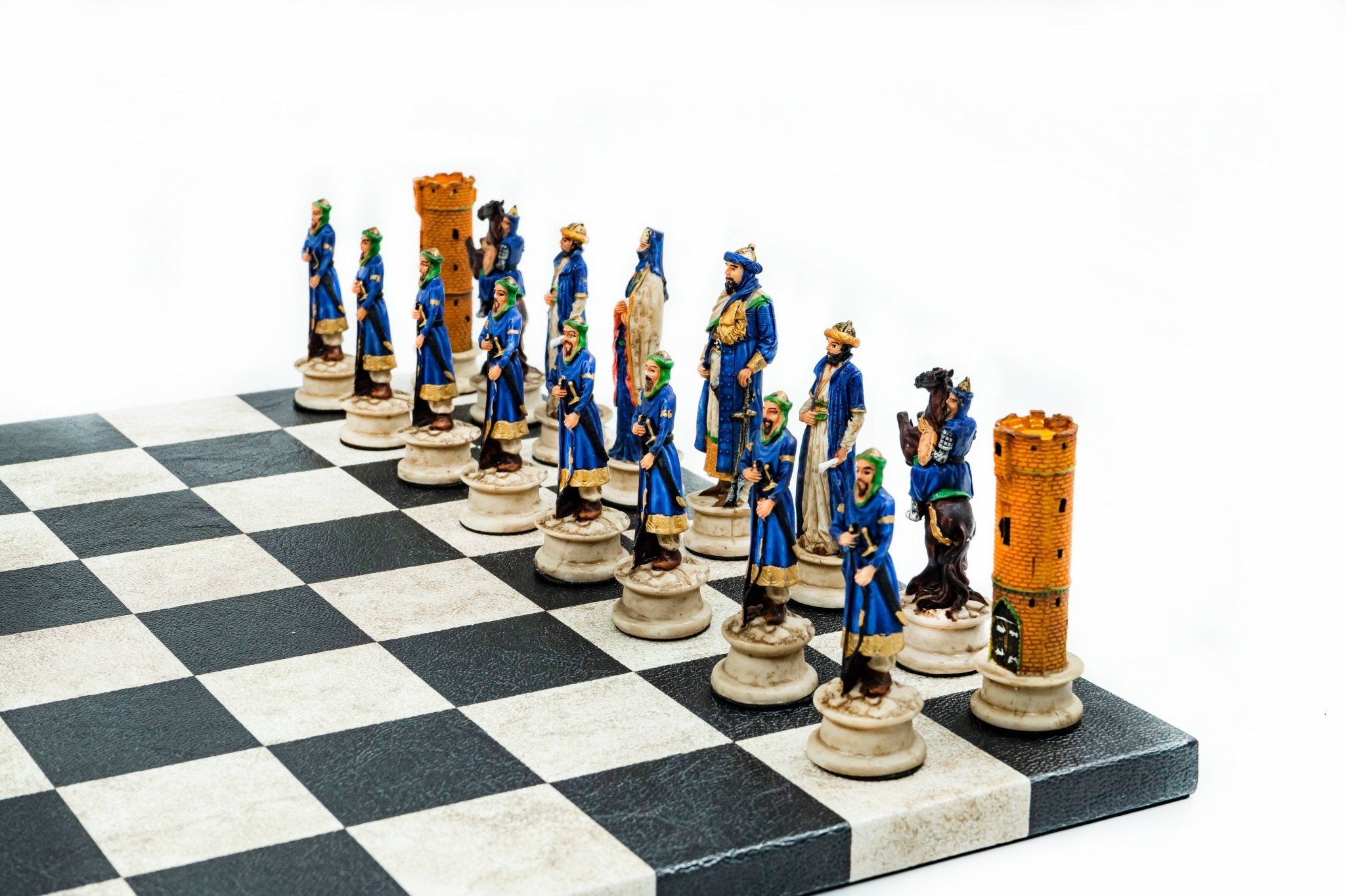 Selahaddin Eyyubi vs Crusader Chess Set | Handpainted Historical Figures | Leather Board – 36 cm (14 inch) - Cooper Chess