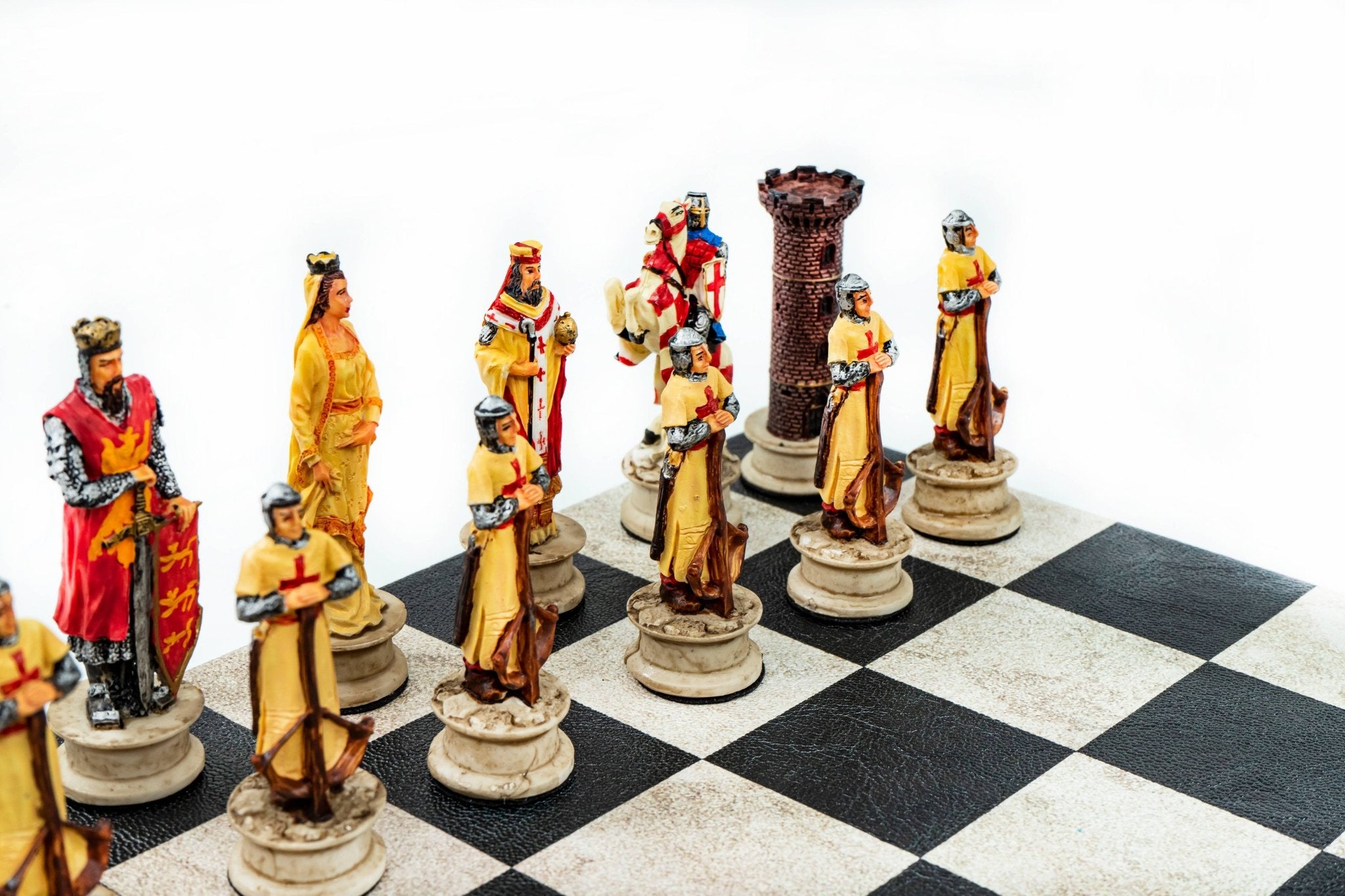 Selahaddin Eyyubi vs Crusader Chess Set | Handpainted Historical Figures | Leather Board – 36 cm (14 inch) - Cooper Chess