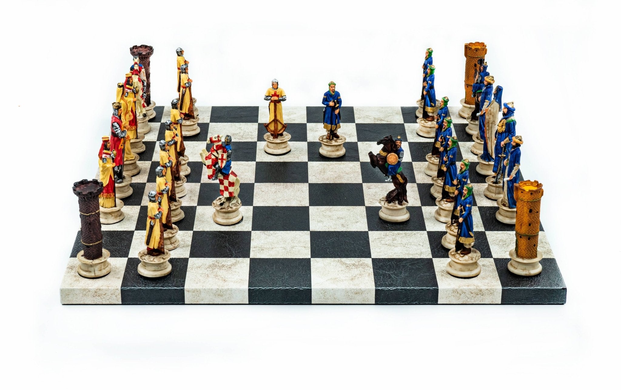 Selahaddin Eyyubi vs Crusader Chess Set | Handpainted Historical Figures | Leather Board – 36 cm (14 inch) - Cooper Chess