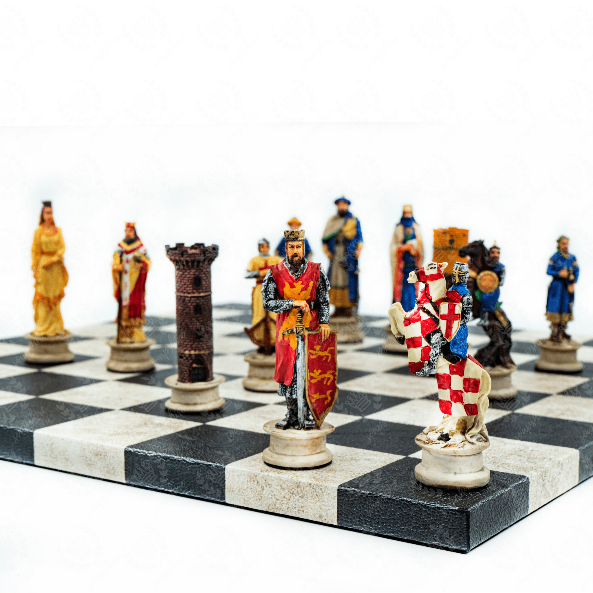 Selahaddin Eyyubi vs Crusader Chess Set | Handpainted Historical Figures | Leather Board – 36 cm (14 inch) - Cooper Chess