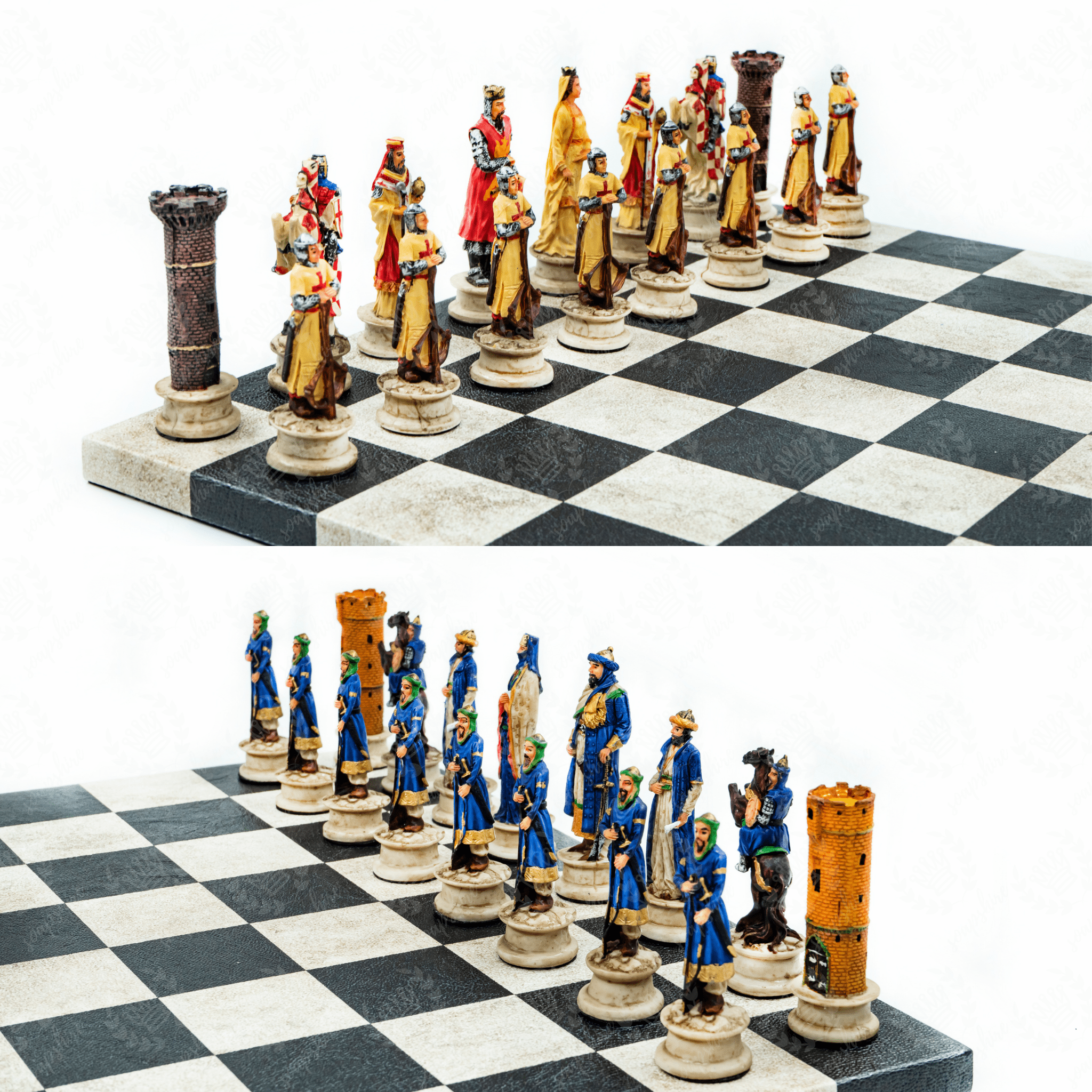 Selahaddin Eyyubi vs Crusader Chess Set | Handpainted Historical Figures | Leather Board – 36 cm (14 inch) - Cooper Chess