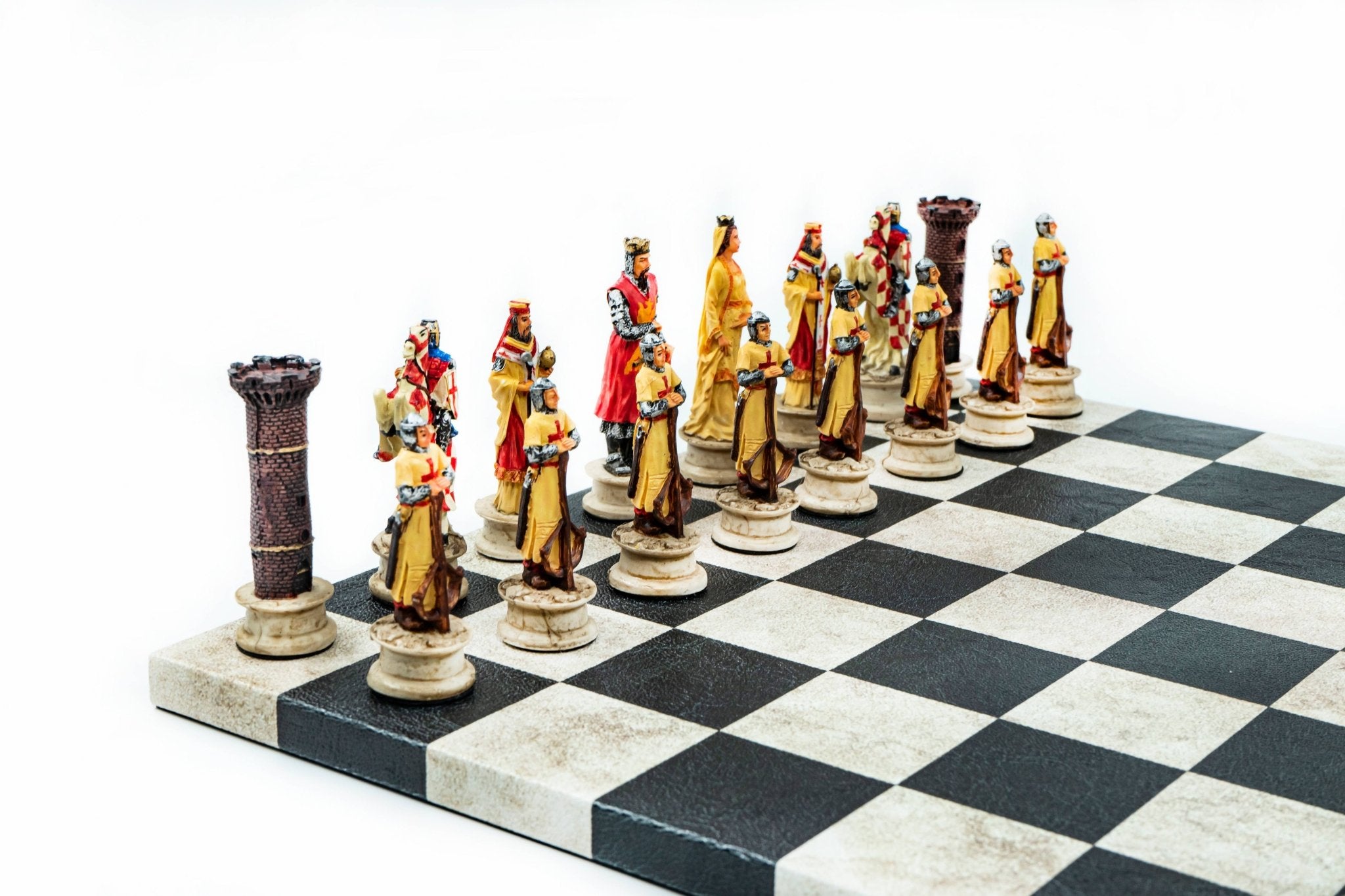 Selahaddin Eyyubi vs Crusader Chess Set | Handpainted Historical Figures | Leather Board – 36 cm (14 inch) - Cooper Chess