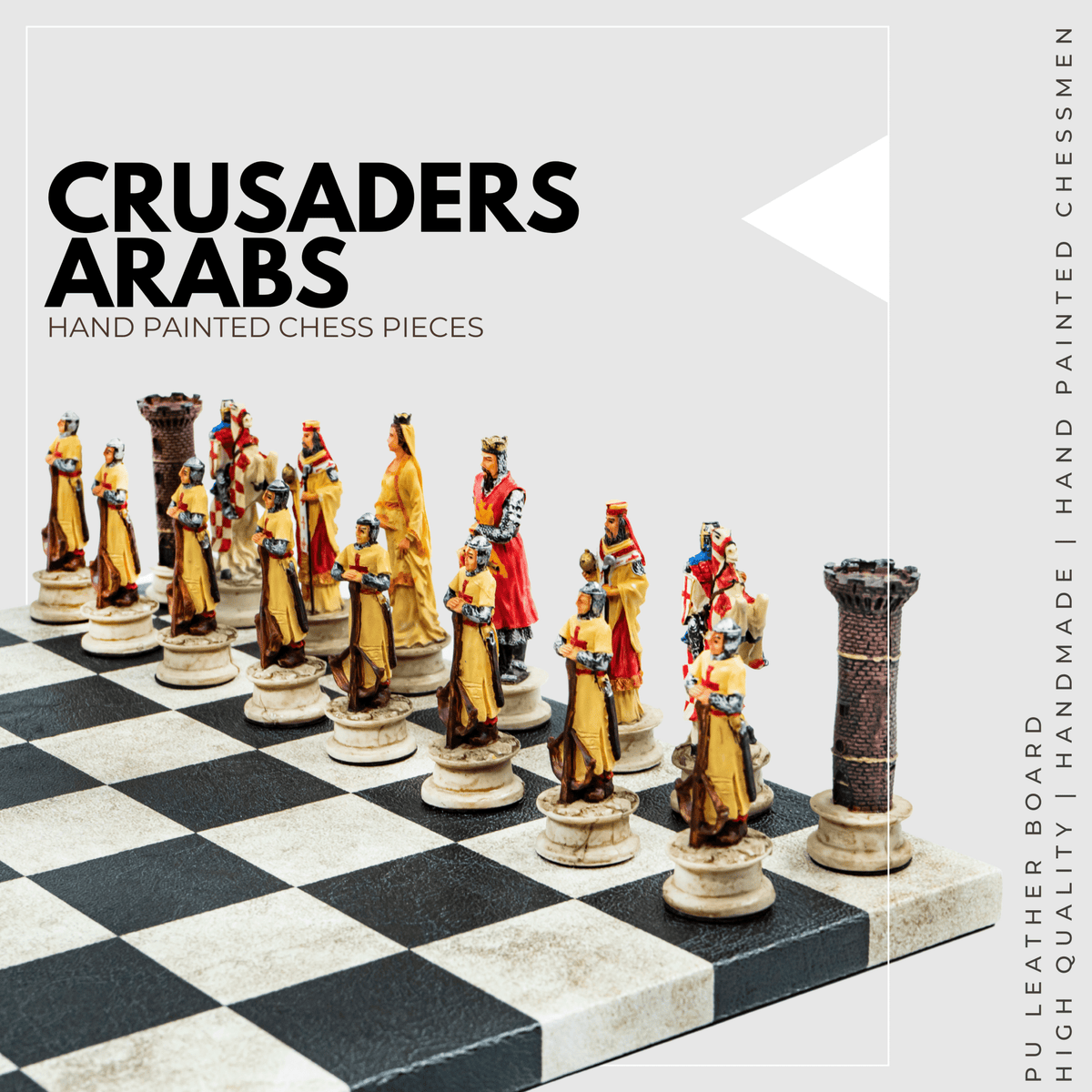 Selahaddin Eyyubi vs Crusader Chess Set | Handpainted Historical Figures | Leather Board – 36 cm (14 inch) - Cooper Chess