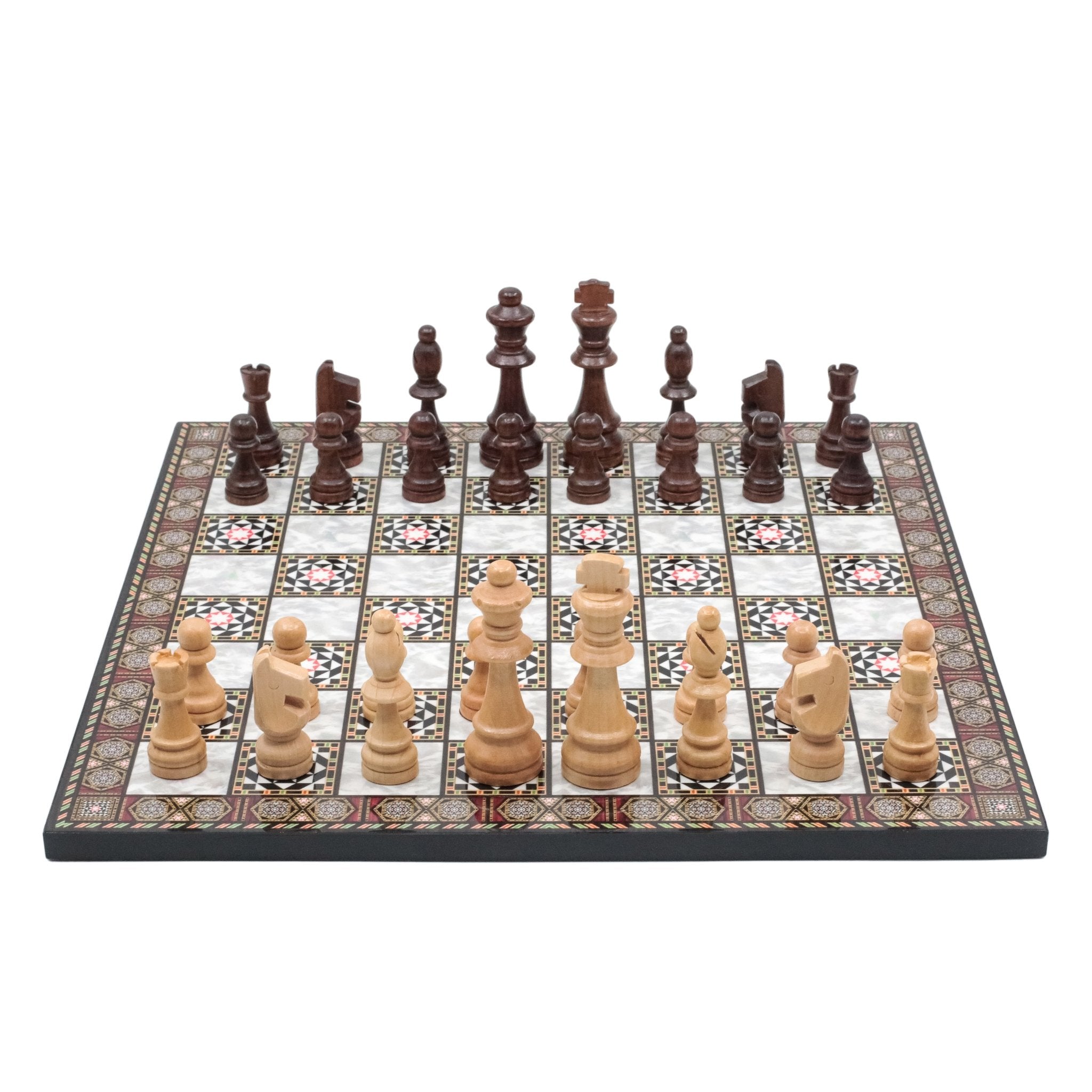 Wooden Chess Set | Marble/Walnut/Mosaic Pattern – 30 cm (12 inch) - Cooper Chess