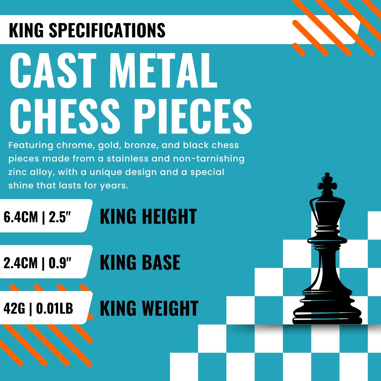 Bronze Colour Metal Chess Set With Solid Wood Storage Board - Die Cast Metal Chessmen | Staunton Chess Pieces, Personalised Chess Gift