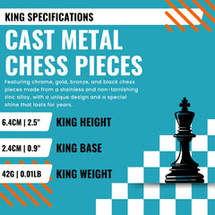 Bronze Colour Metal Chess Set With Solid Wood Storage Board - Die Cast Metal Chessmen | Staunton Chess Pieces, Personalised Chess Gift