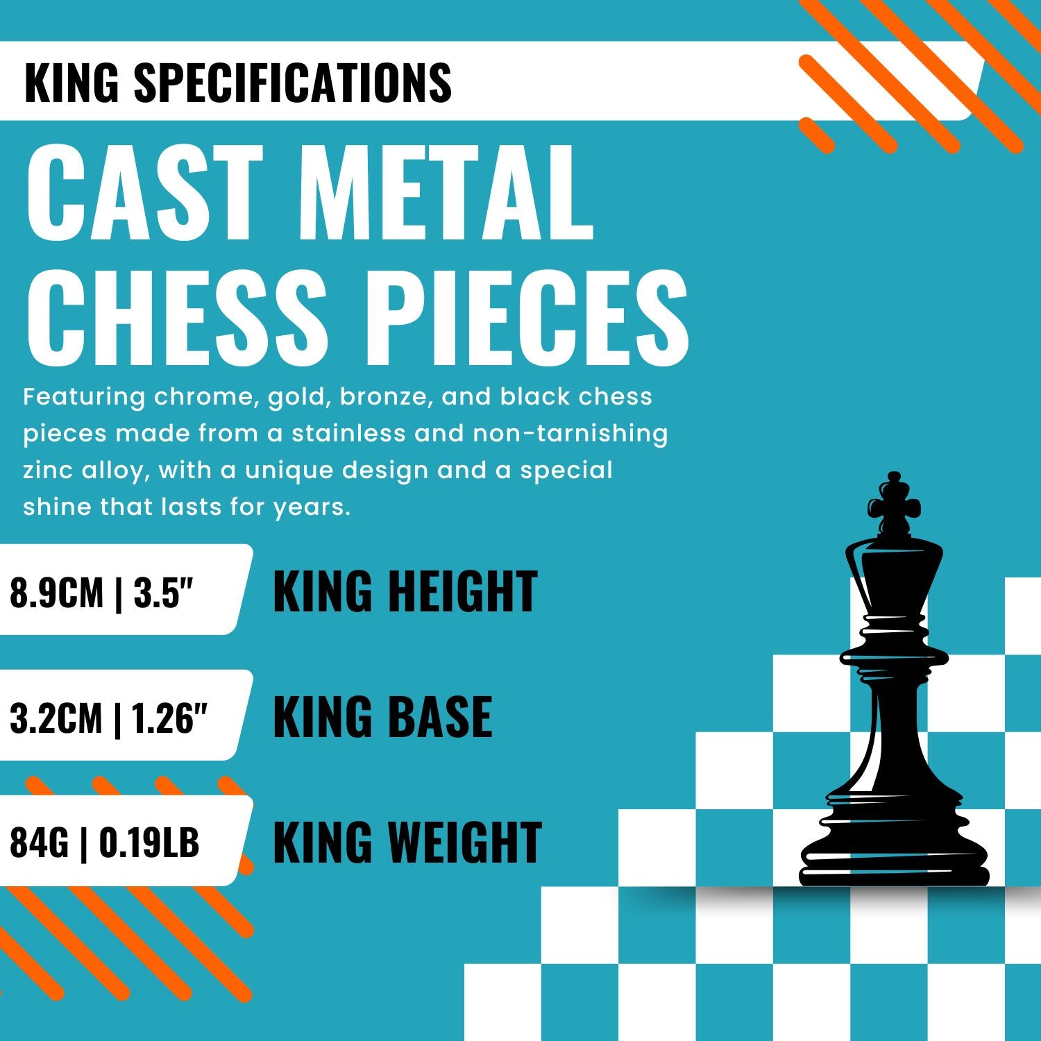 British Metal Chess Set |  44 cm (17 inch) Wooden Chess Board | Historical Themed