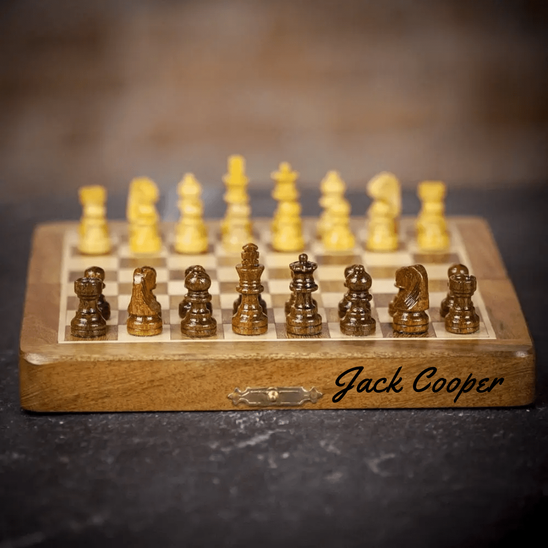 Personalised 10 inch Foldable Magnetic Chess Set with Extra Queens | Handmade Travel Chess Set - Cooper Chess