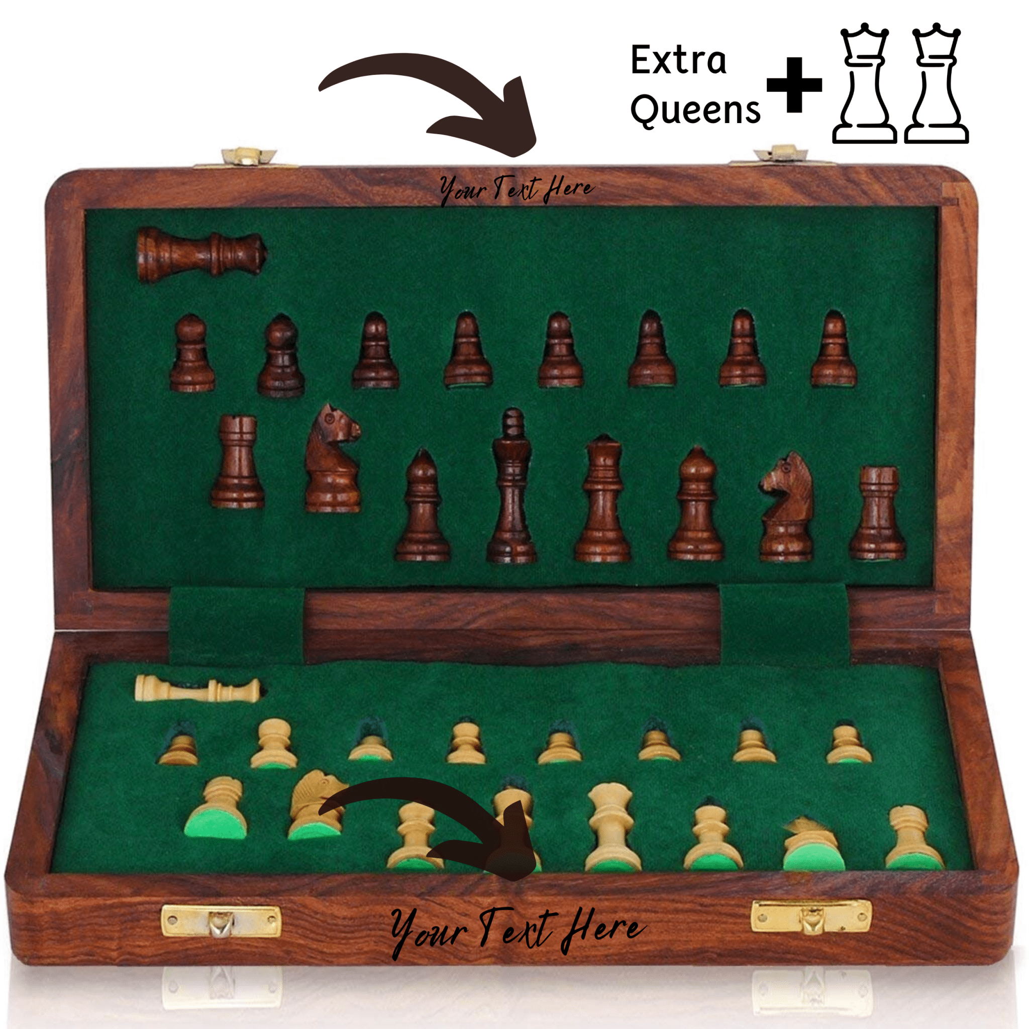 Personalised 10 inch Foldable Magnetic Chess Set with Extra Queens | Handmade Travel Chess Set - Cooper Chess