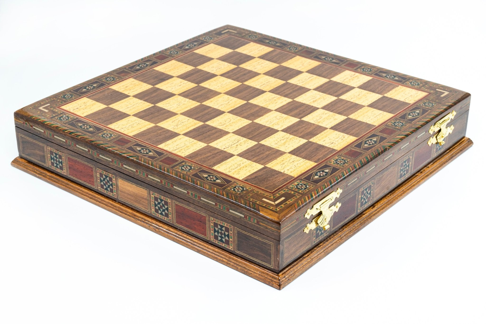 Handmade Inlay Storage Chess Set 38 CM (15") - Solid Wood Hand - Carved Chessmen - Cooper Chess