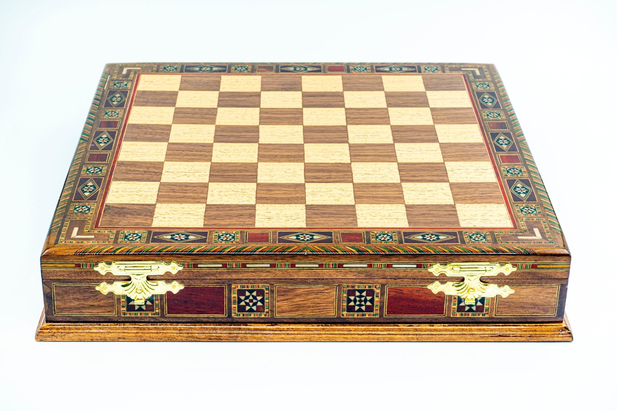 Handmade Inlay Storage Chess Set 38 CM (15") - Solid Wood Hand - Carved Chessmen - Cooper Chess