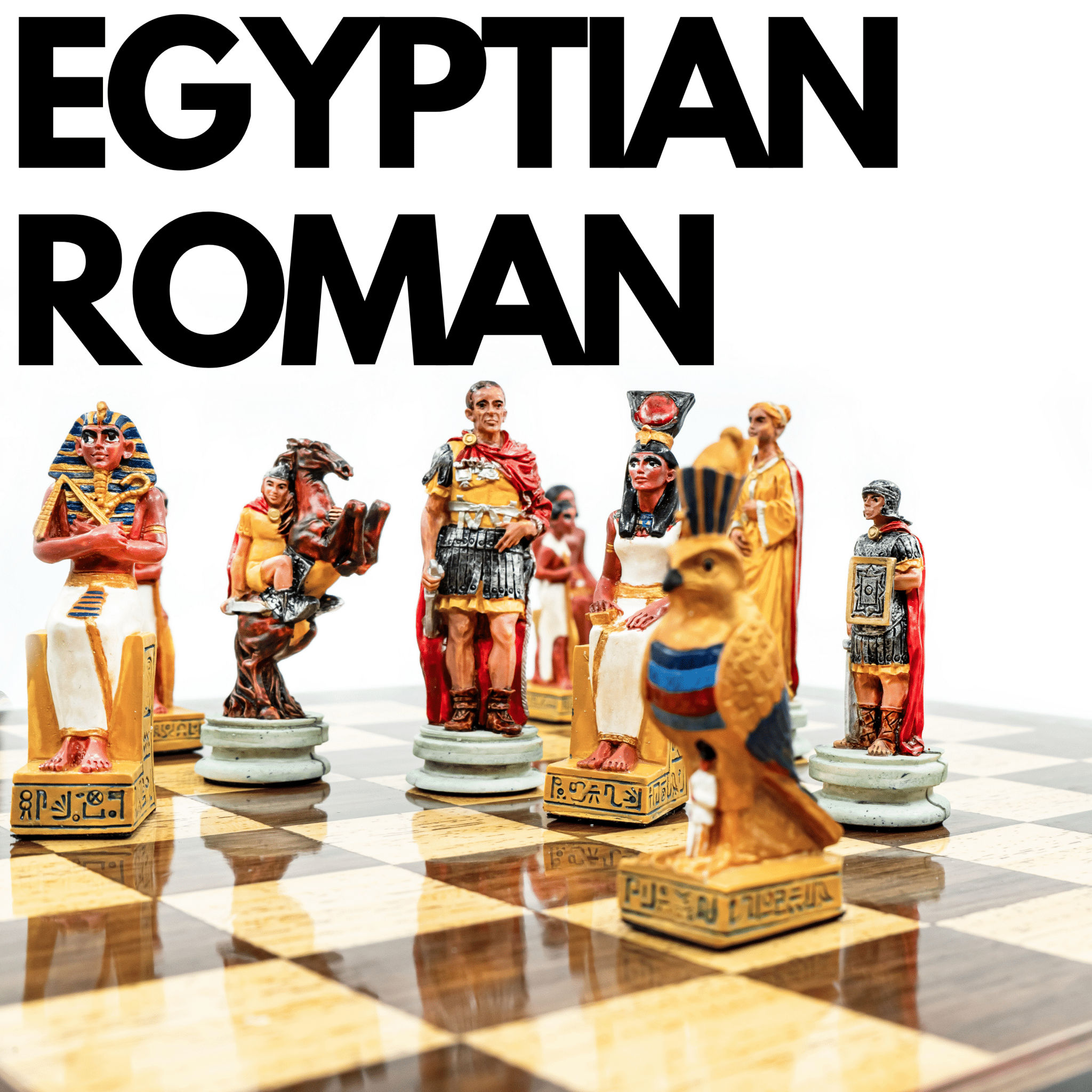 Handmade Inlay Storage Chess Set 38 CM (15") - Roman vs Egyptian Pieces - Cooper Chess