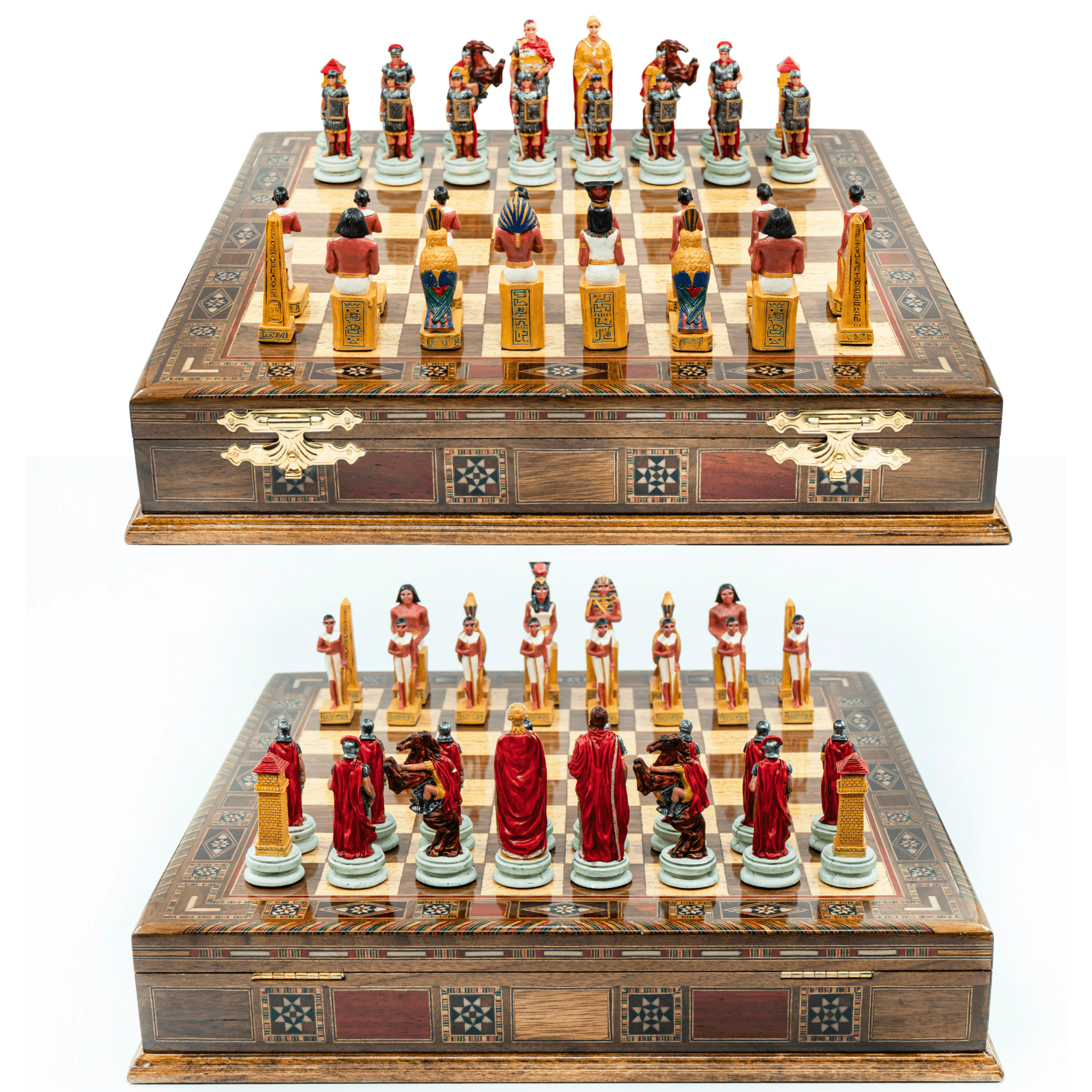 Handmade Inlay Storage Chess Set 38 CM (15") - Roman vs Egyptian Pieces - Cooper Chess