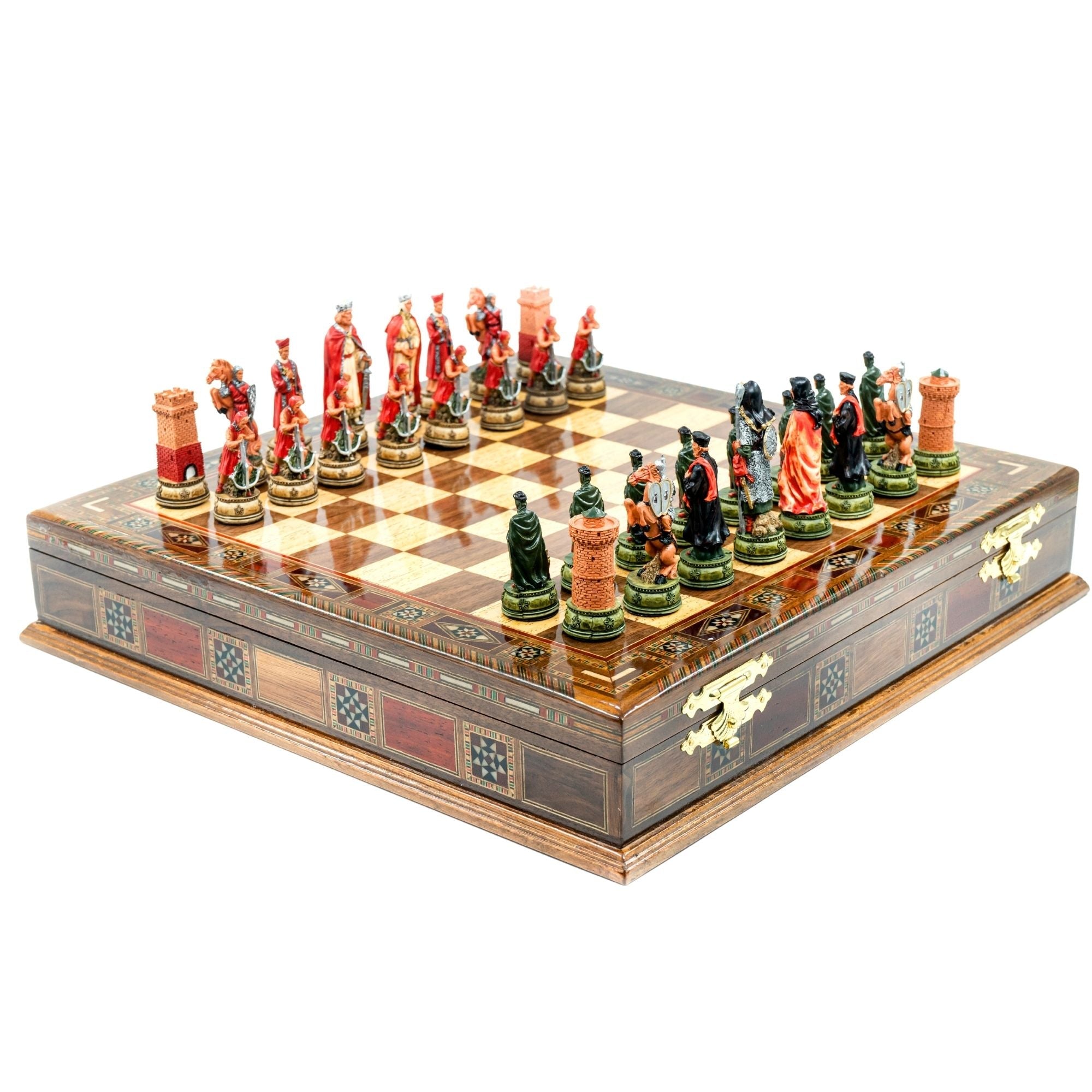 Handmade Inlay Storage Chess Set 38 CM (15") - Camelot King Arthur Pieces - Cooper Chess