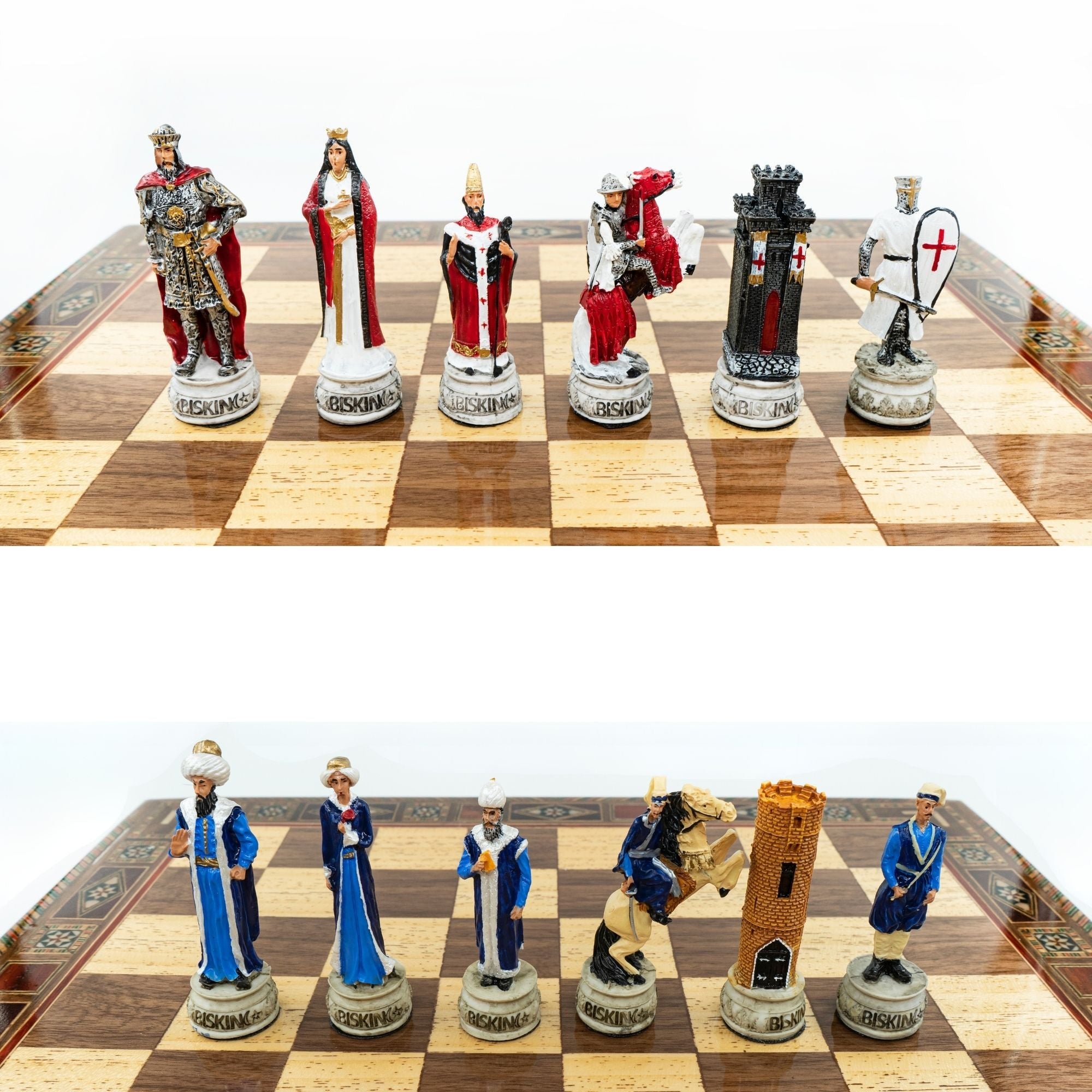 Handmade Inlay Storage Chess Set 38 CM (15") - Ottoman vs White Crusaders Pieces - Cooper Chess