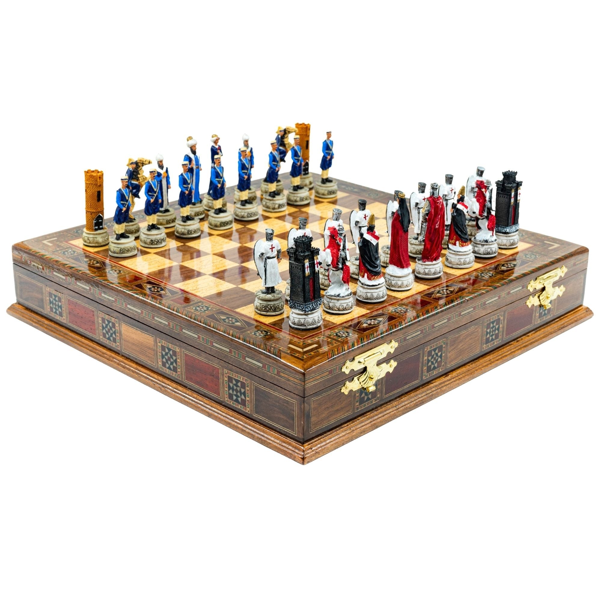 Handmade Inlay Storage Chess Set 38 CM (15") - Ottoman vs White Crusaders Pieces - Cooper Chess