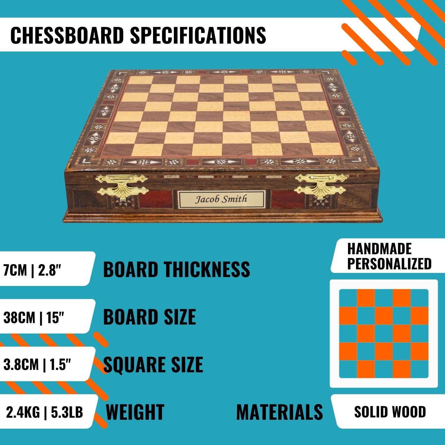 Handmade Inlay Storage Chess Set 38 CM (15") - Ottoman vs White Crusaders Pieces - Cooper Chess