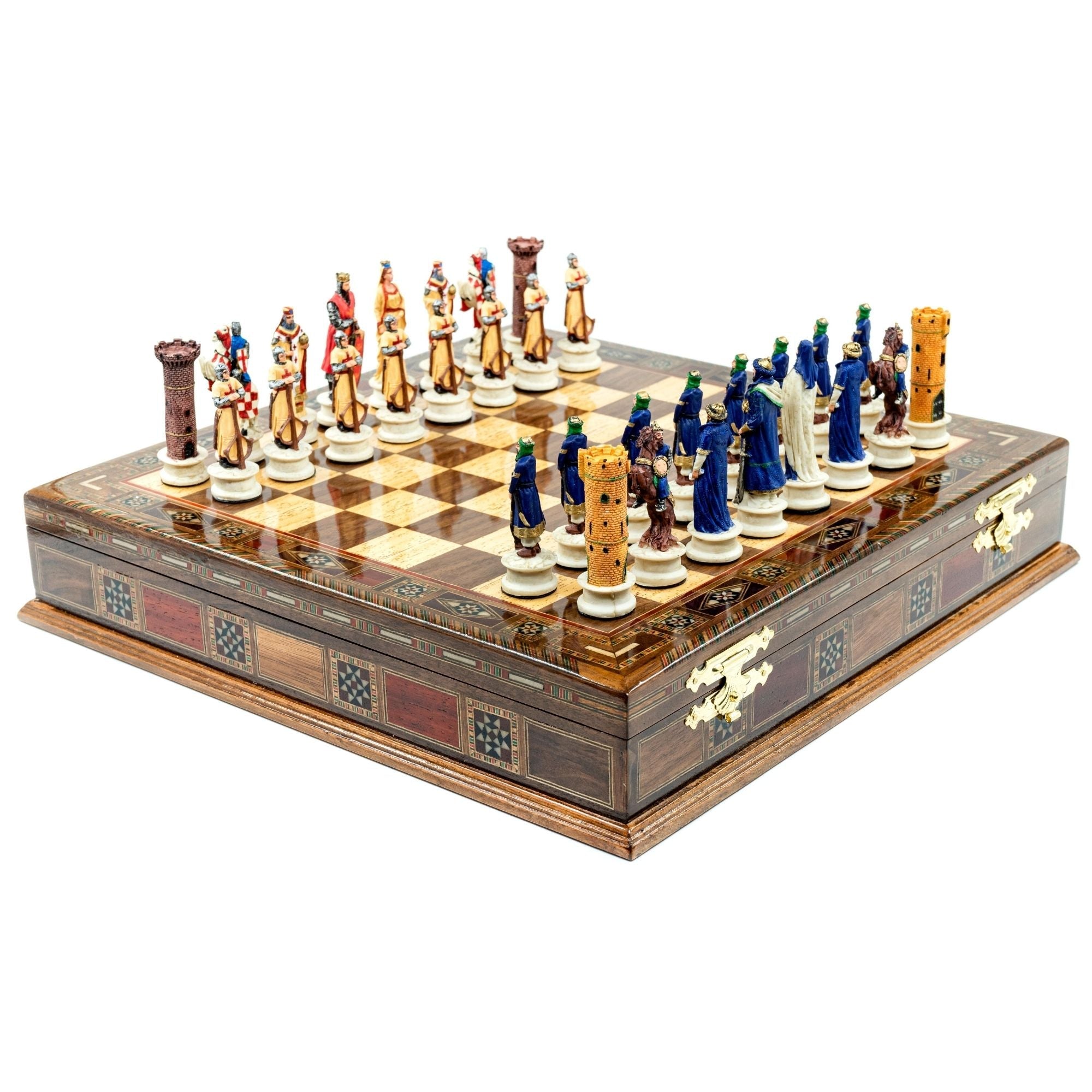 Handmade Inlay Storage Chess Set 38 CM (15") - Arabs vs Crusaders Pieces - Cooper Chess