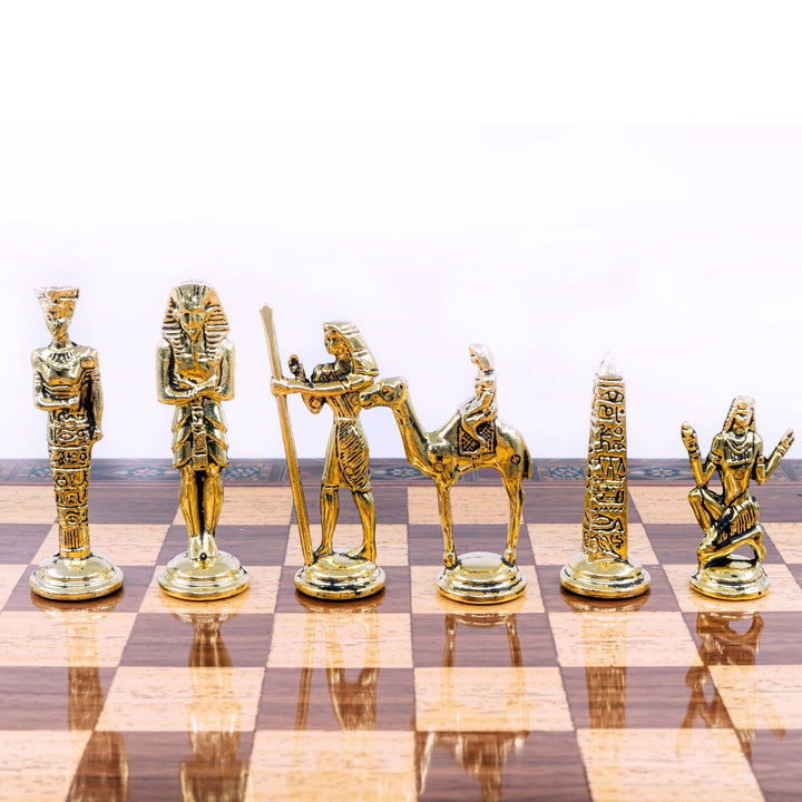 Handmade Inlay Storage Chess Set 38 CM (15") - Egyptian Cleopatra Die Cast Metal Pieces - Cooper Chess