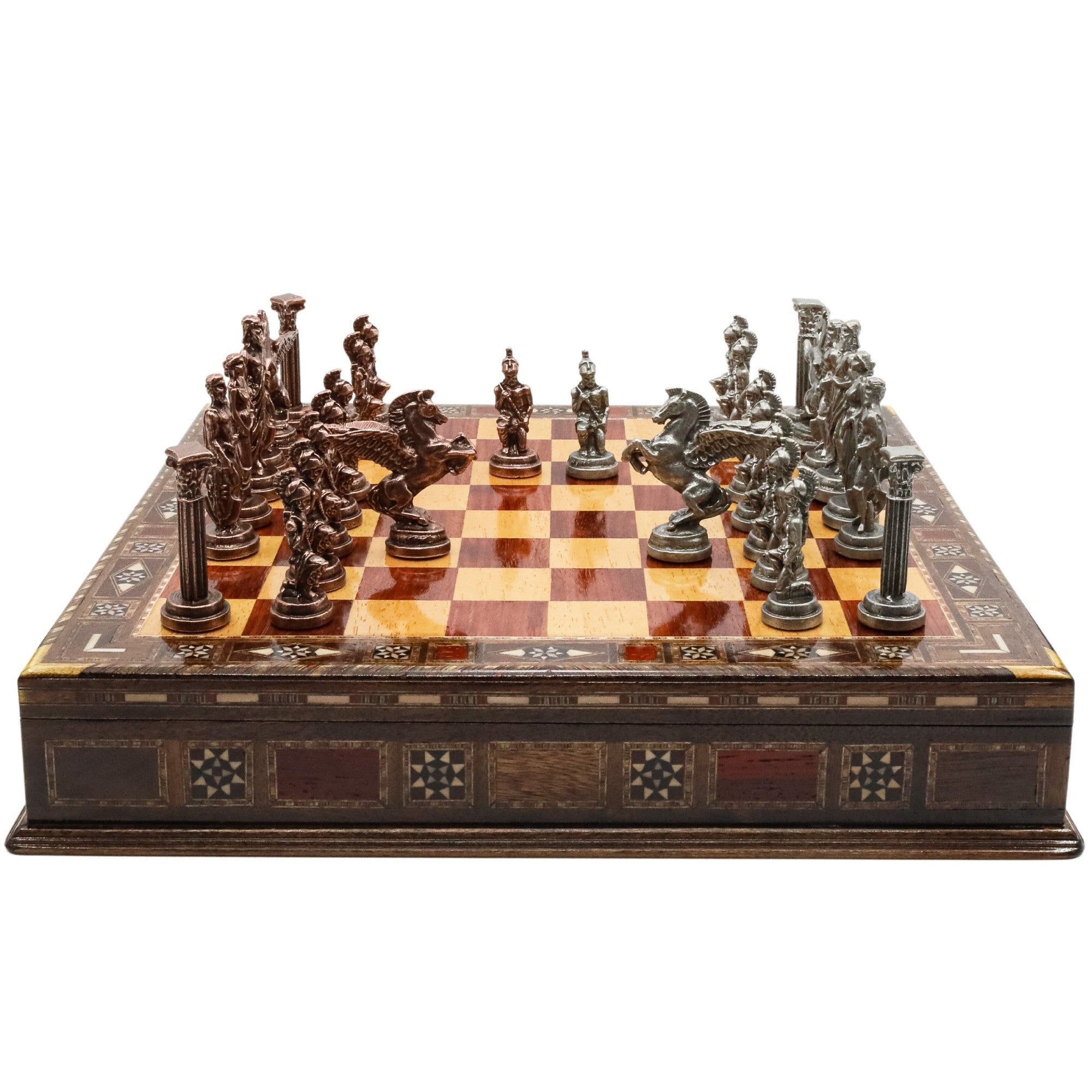 Handmade Inlay Storage Chess Set 38 CM (15") - Mythology Pegasus Die Cast Metal Pieces - Cooper Chess