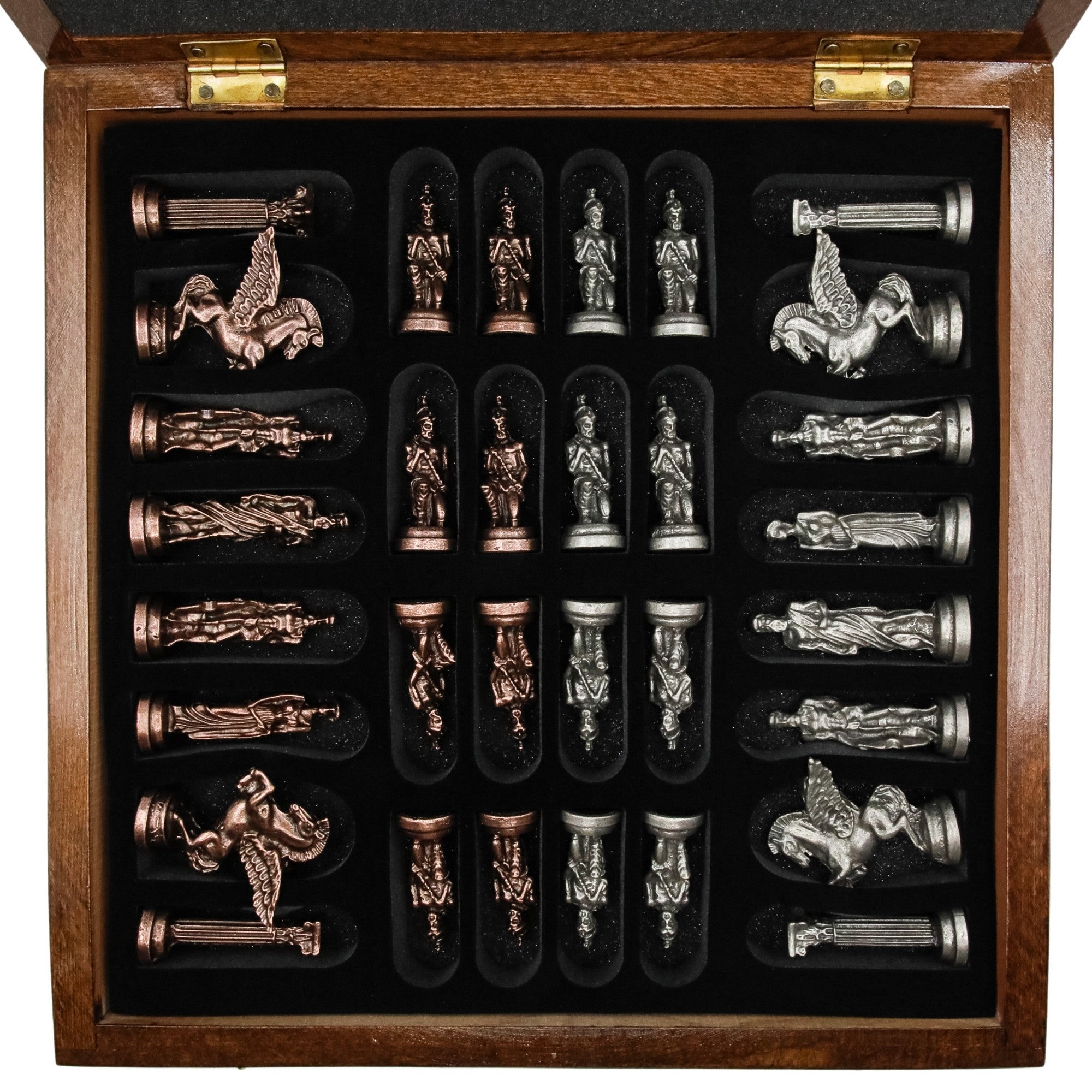 Handmade Inlay Storage Chess Set 38 CM (15") - Mythology Pegasus Die Cast Metal Pieces - Cooper Chess