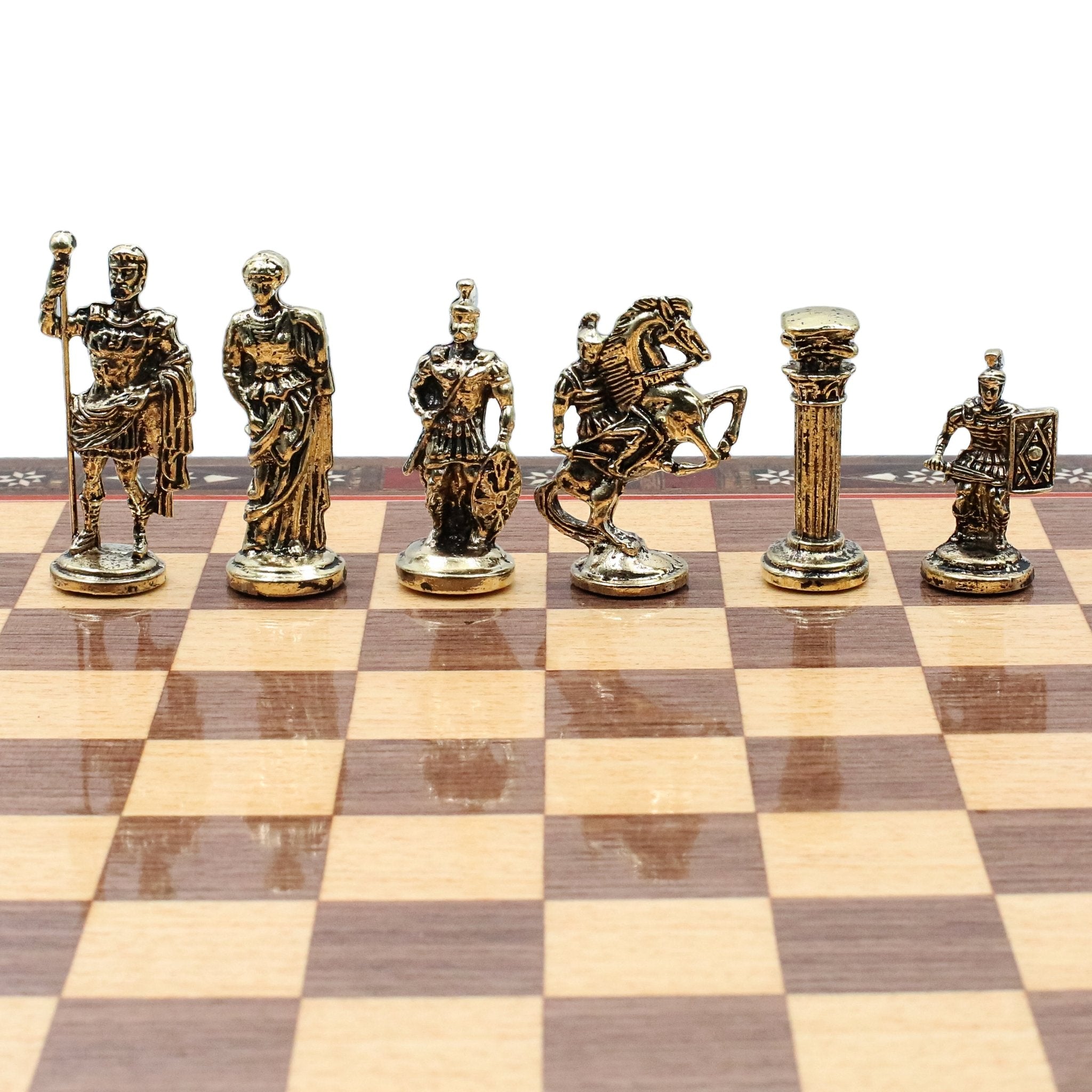 Handmade Inlay Storage Chess Set 38 CM (15") - Roman Empire Die Cast Metal Pieces - Cooper Chess
