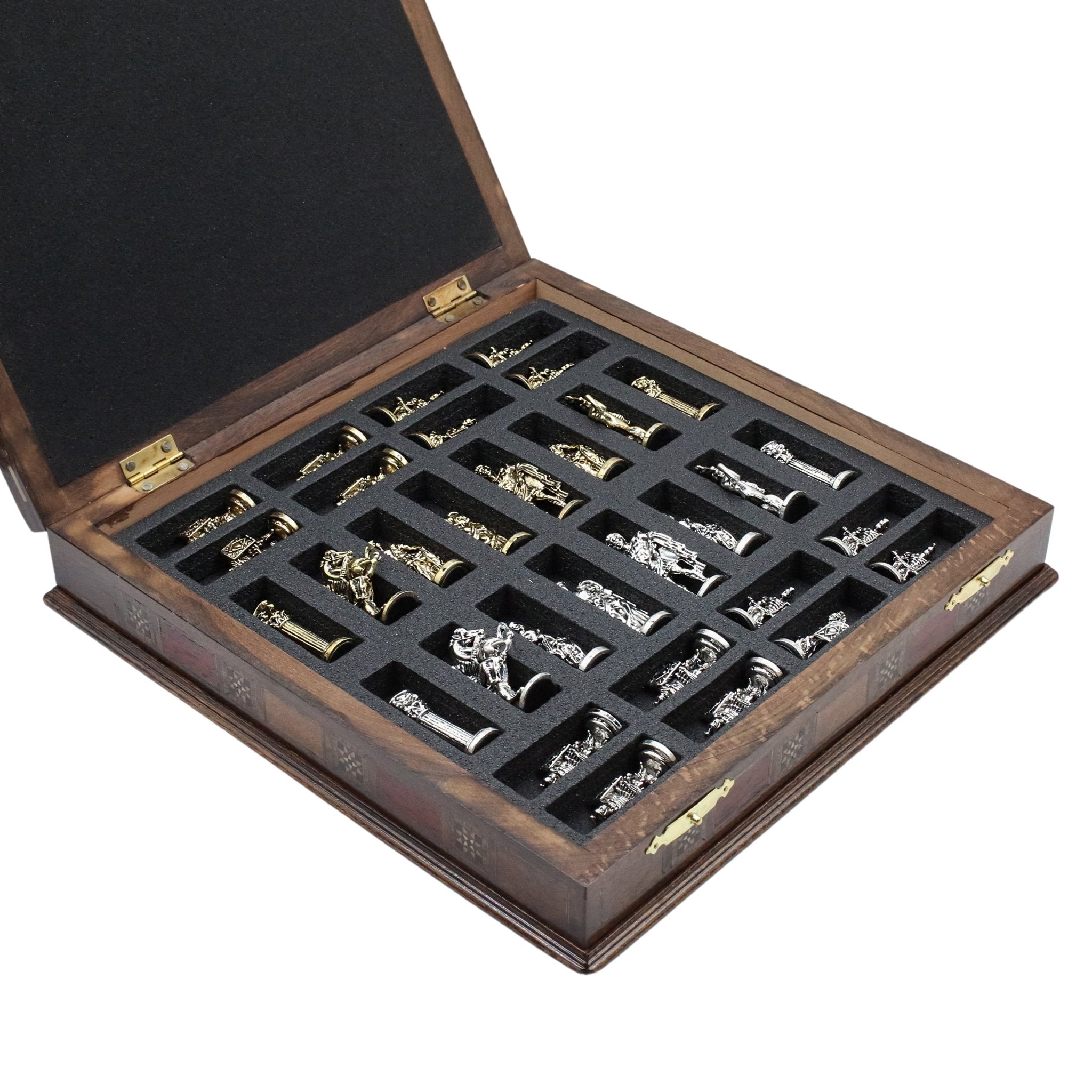 Handmade Inlay Storage Chess Set 38 CM (15") - Roman Empire Die Cast Metal Pieces - Cooper Chess