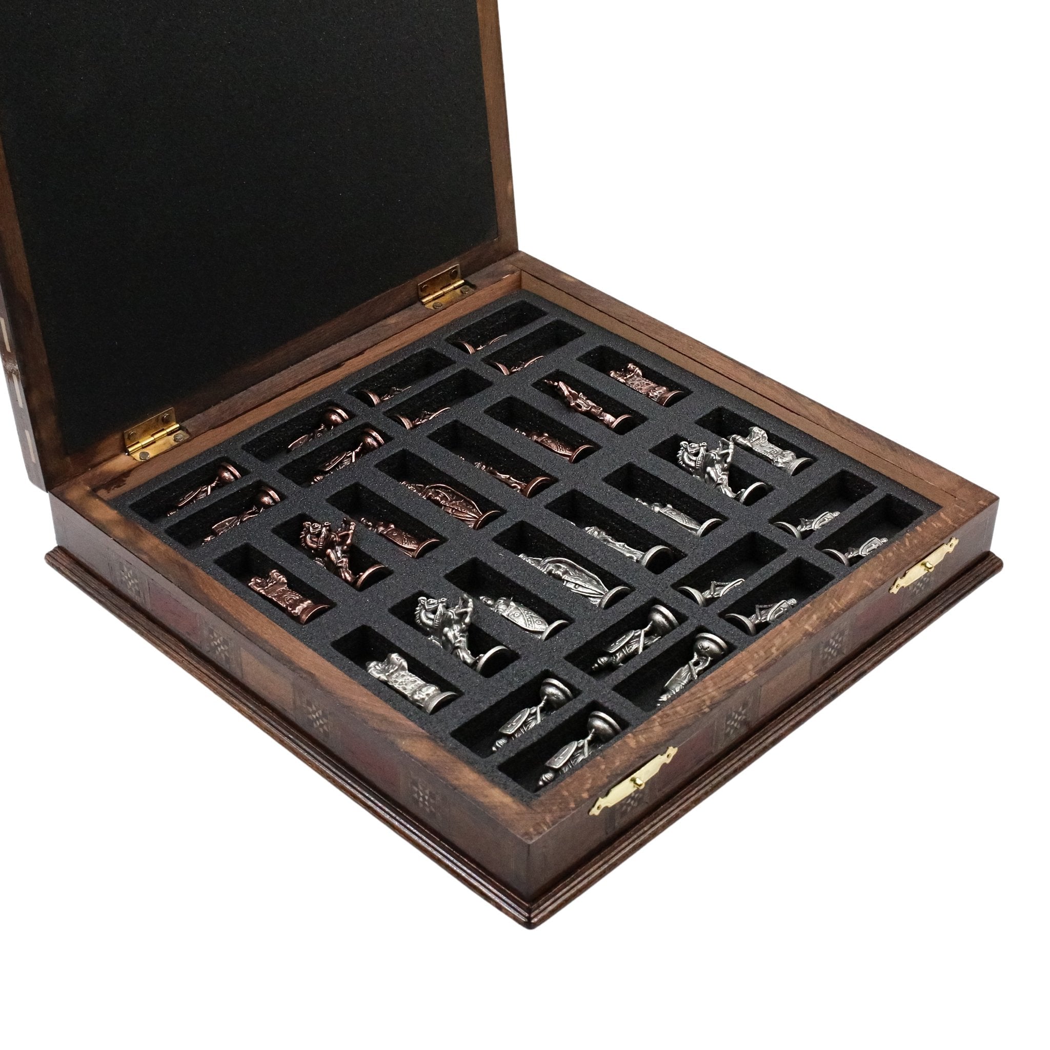 Handmade Inlay Storage Chess Set 38 CM (15") - Vintage Medieval British Die Cast Metal Pieces - Cooper Chess
