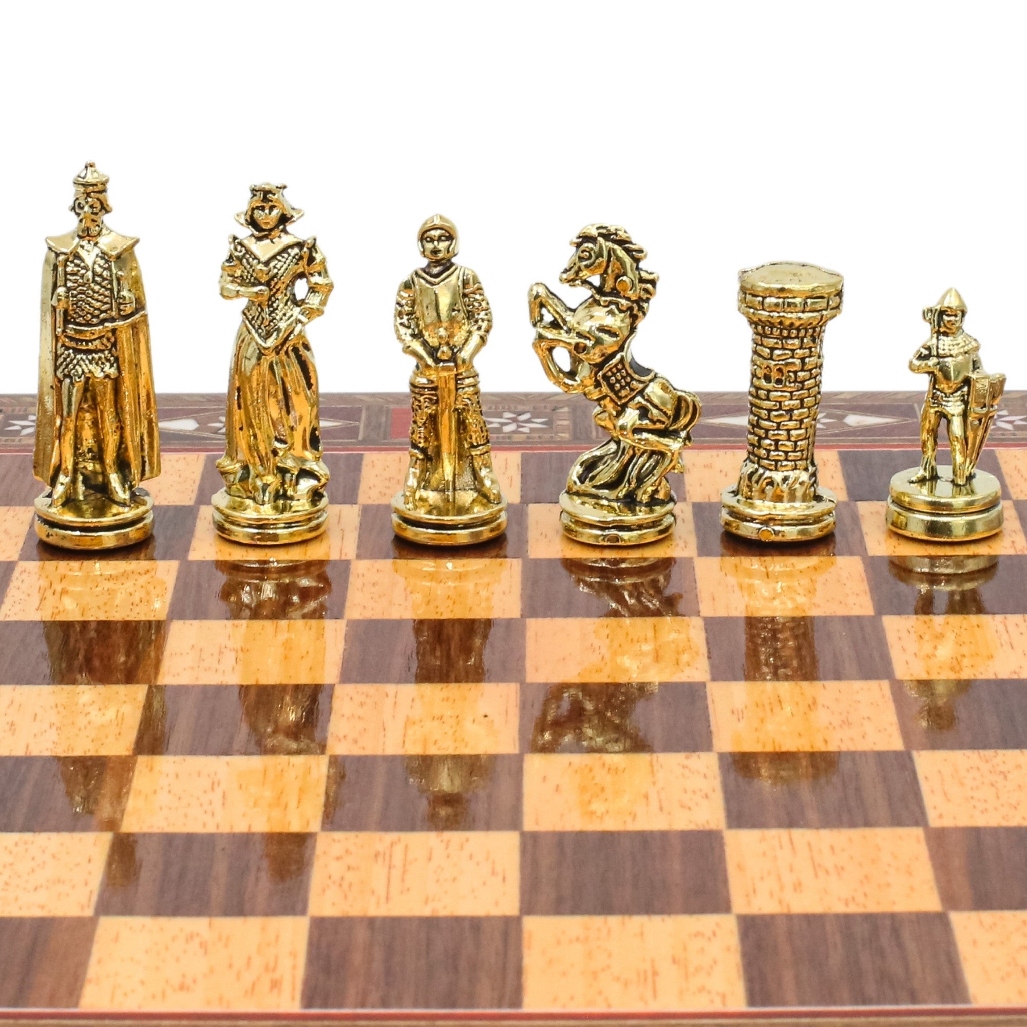 Handmade Inlay Storage Chess Set 30 CM (12") - Medieval British Die Cast Metal Pieces - Cooper Chess