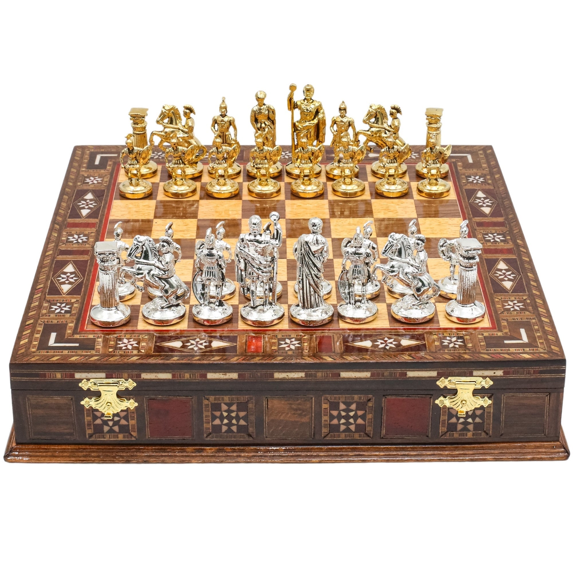 Handmade Inlay Storage Chess Set 30 CM (12") - Roman Empire Die Cast Metal Pieces - Cooper Chess