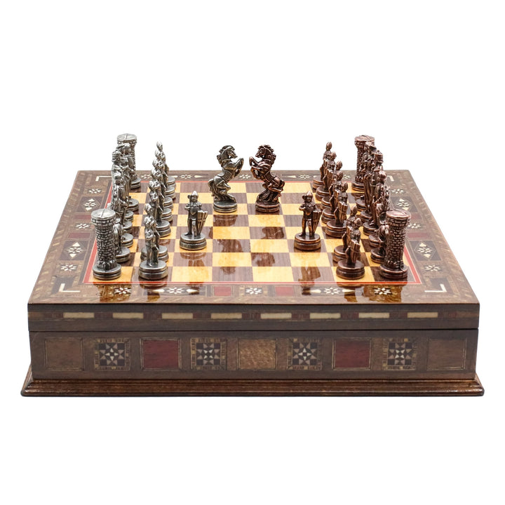 Handmade Inlay Storage Chess Set 30 CM (12") - Vintage Medieval British - Cooper Chess