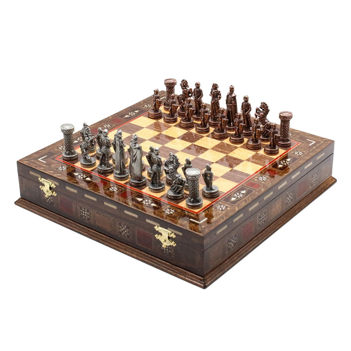 Handmade Inlay Storage Chess Set 30 CM (12") - Vintage Medieval British - Cooper Chess