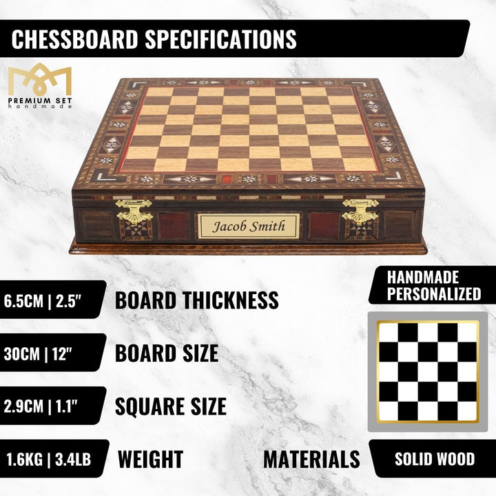 Handmade Inlay Storage Chess Set 30 CM (12") - Vintage Medieval British - Cooper Chess
