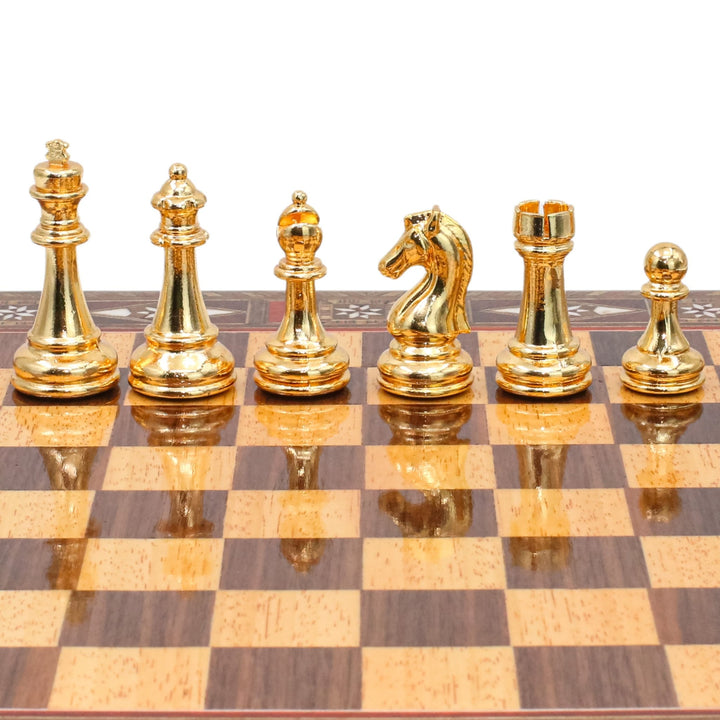 Handmade Inlay Storage Chess Set - Staunton Weighted Classic Figures (Gold vs Silver) - Cooper Chess