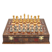 Handmade Inlay Storage Chess Set - Staunton Weighted Classic Figures (Gold vs Silver) - Cooper Chess